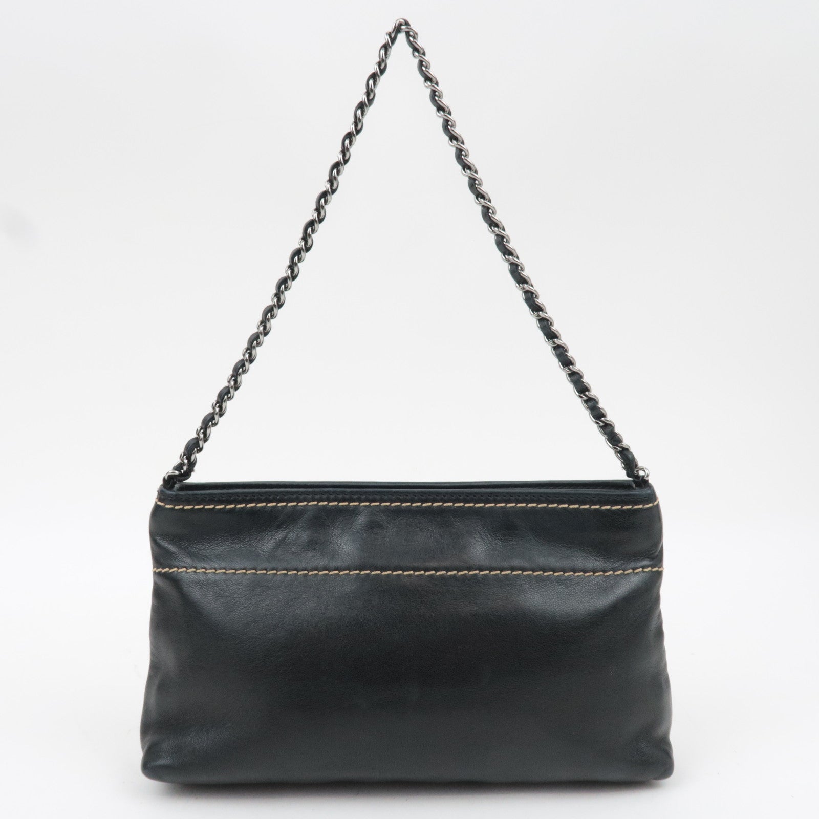 CHANEL Logo Chain Shoulder Bag Lambskin Black Silver HDW 9286794