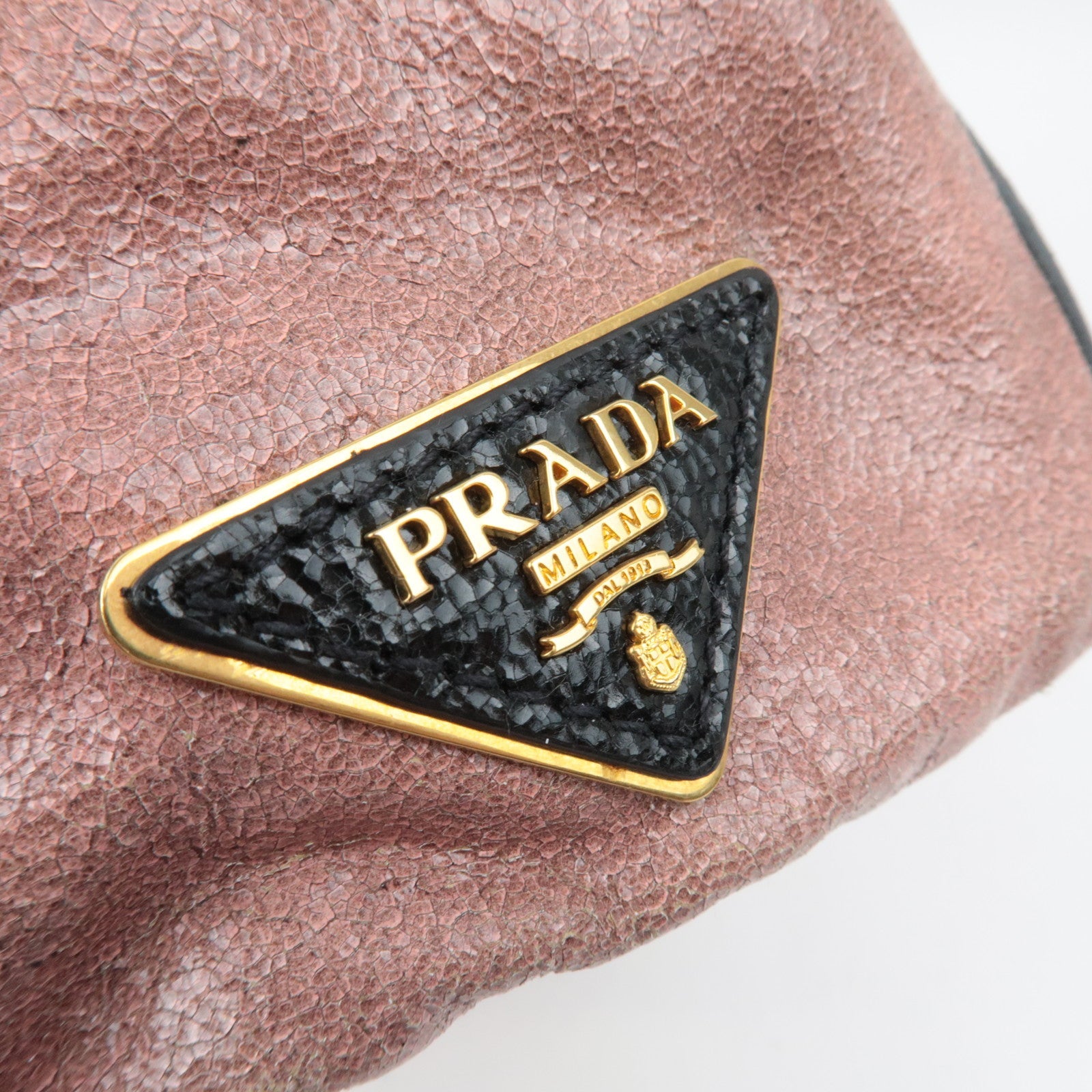 PRADA Studded 2Way Craquele Leather Handbag Pink Black *Dust Bag, Strap