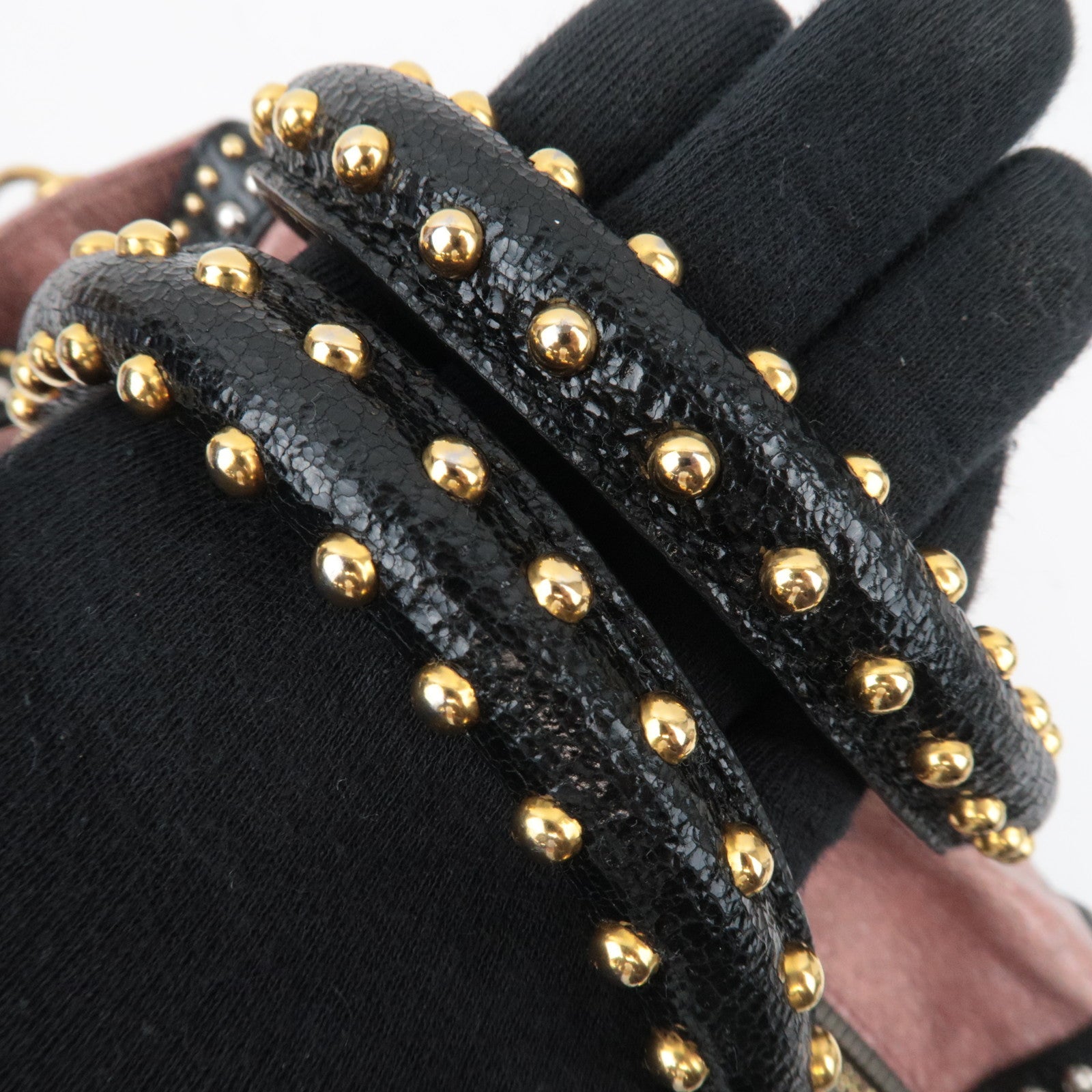 PRADA Studded 2Way Craquele Leather Handbag Pink Black *Dust Bag, Strap