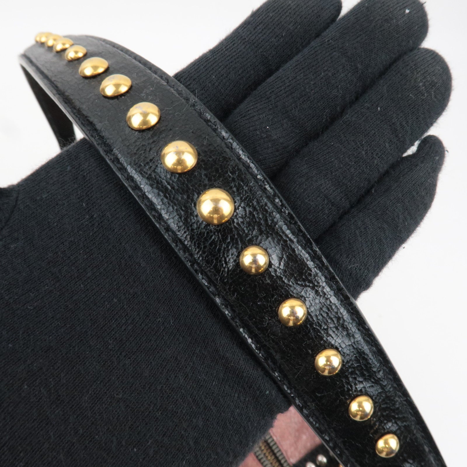 PRADA Studded 2Way Craquele Leather Handbag Pink Black *Dust Bag, Strap