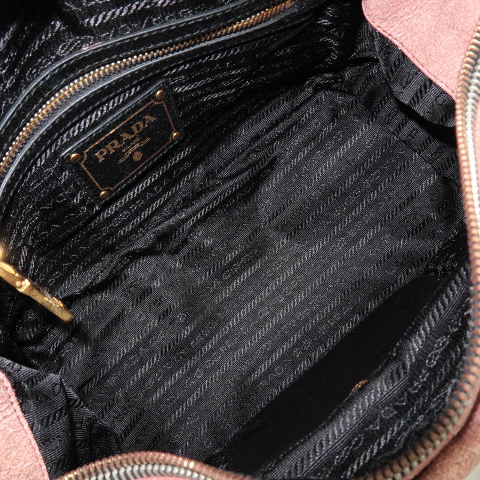 PRADA Studded 2Way Craquele Leather Handbag Pink Black *Dust Bag, Strap