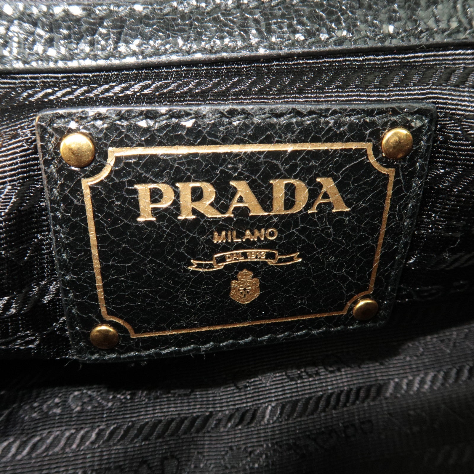 PRADA Studded 2Way Craquele Leather Handbag Pink Black *Dust Bag, Strap