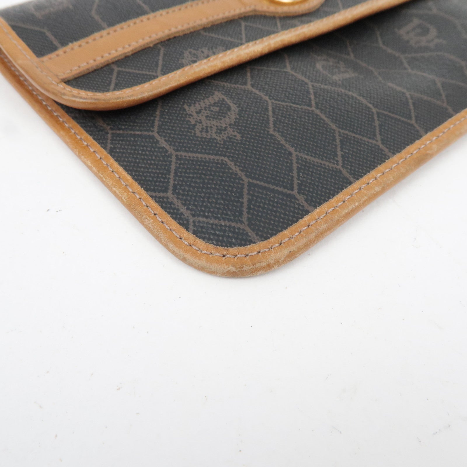 Christian Dior Honeycomb PVC Leather Pouch Black Brown