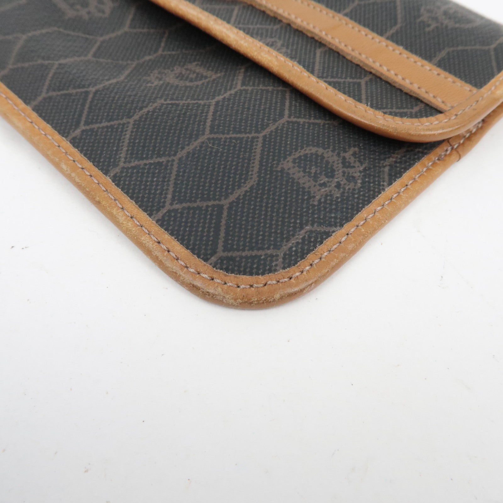 Christian Dior Honeycomb PVC Leather Pouch Black Brown