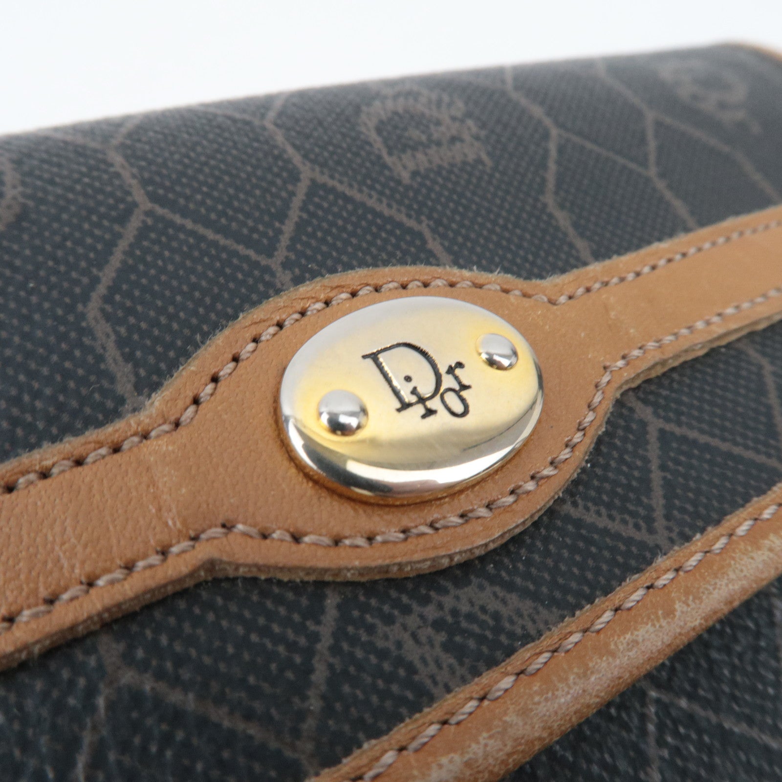 Christian Dior Honeycomb PVC Leather Pouch Black Brown