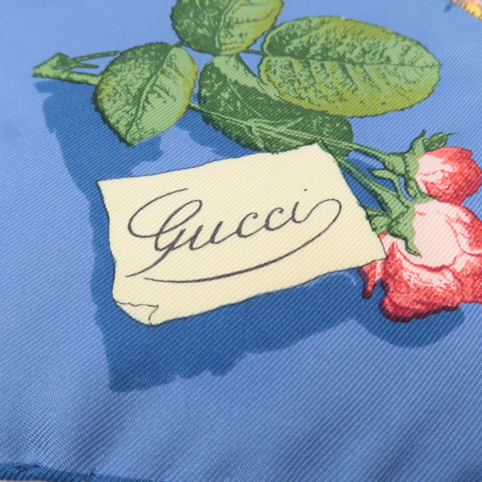 GUCCI Flower Print Scarf 100% Silk Blue