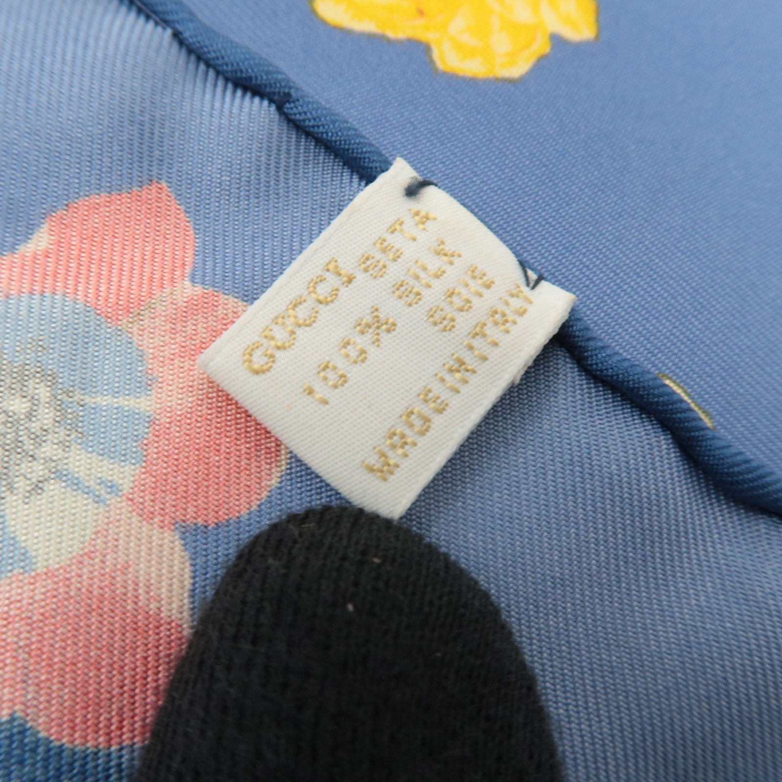 GUCCI Flower Print Scarf 100% Silk Blue