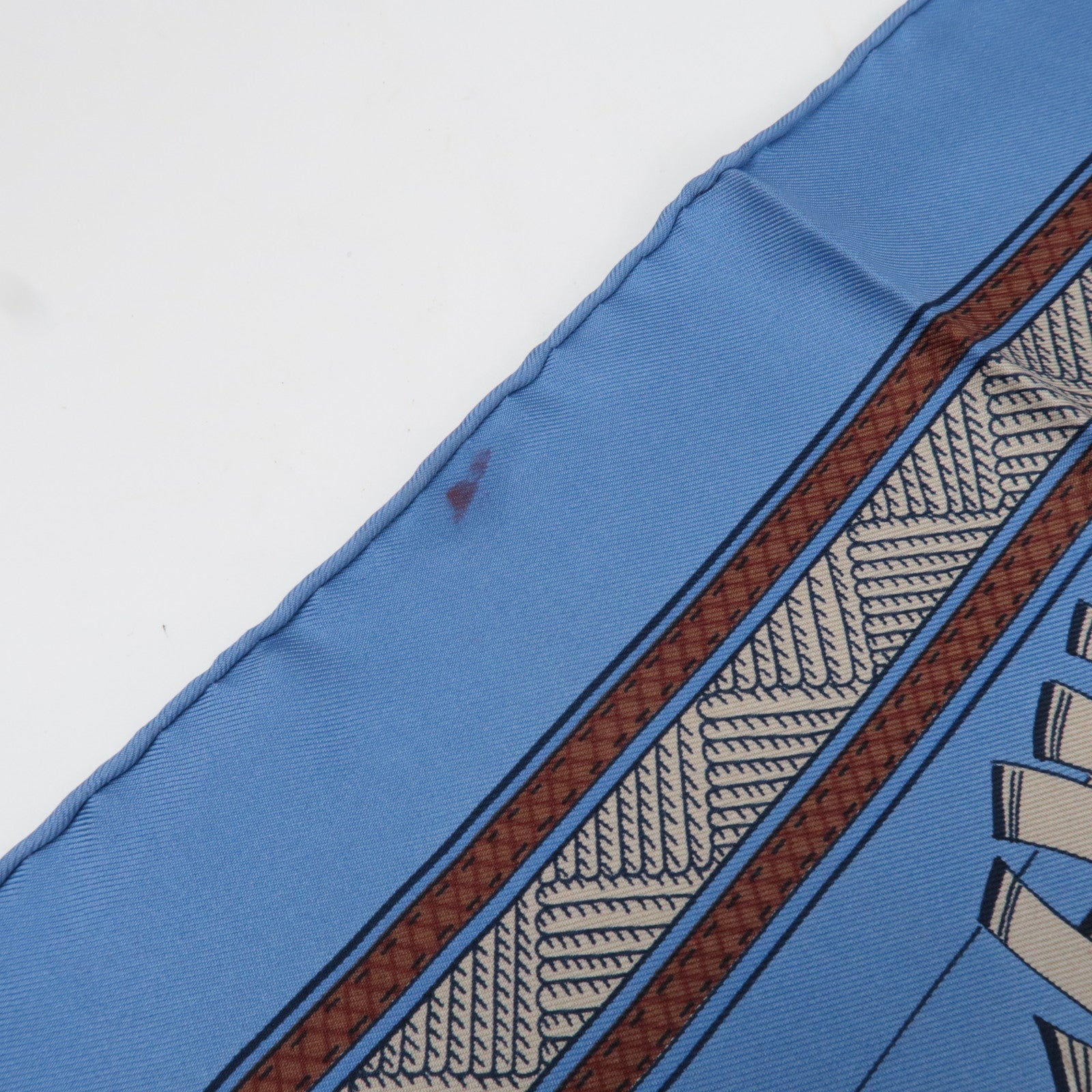 HERMES Carré 90 Scarf CUIRS DU DESERT 100% Silk Blue