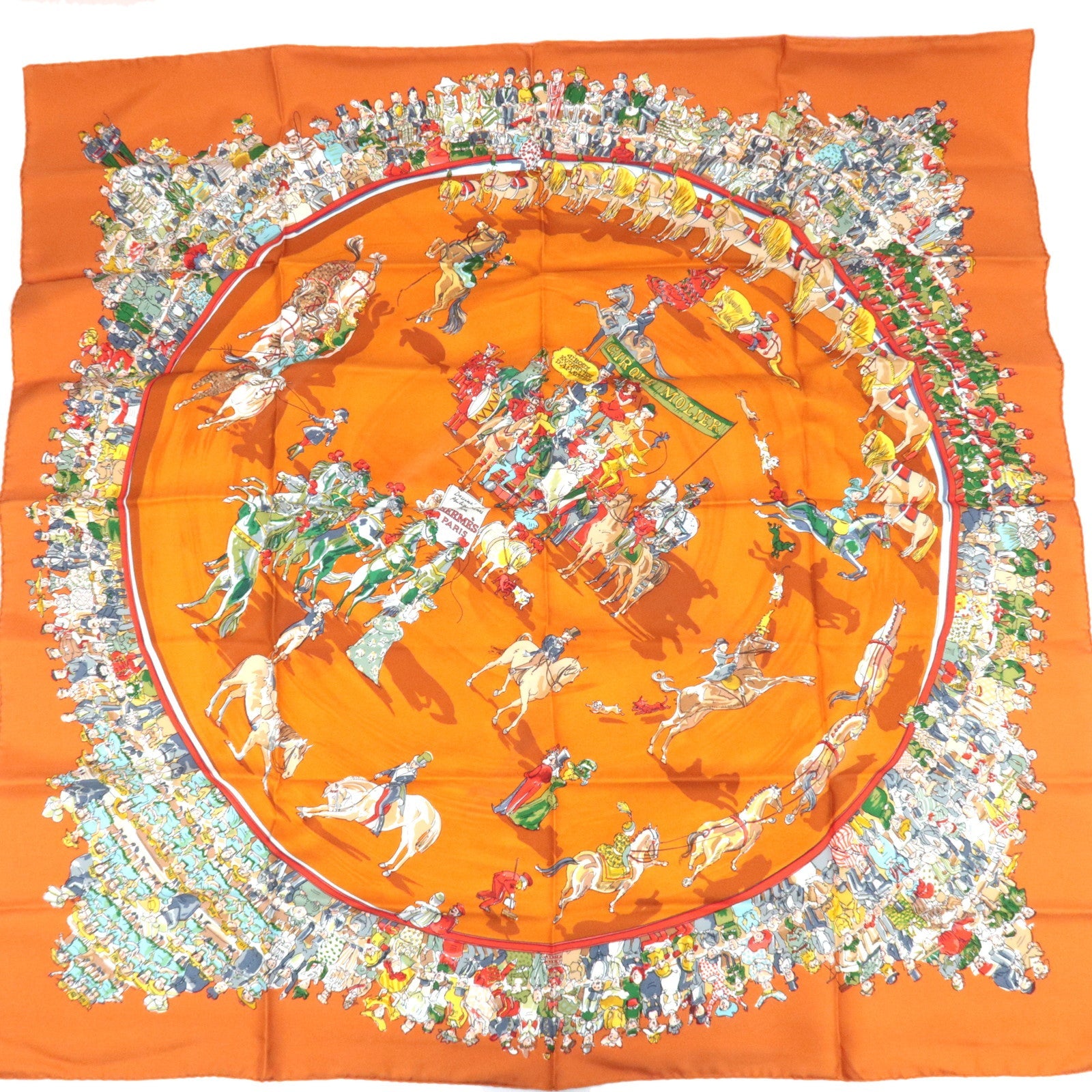 HERMES Carre 90 Scarf CIRQUE MOLIER 100% Silk Brown83789