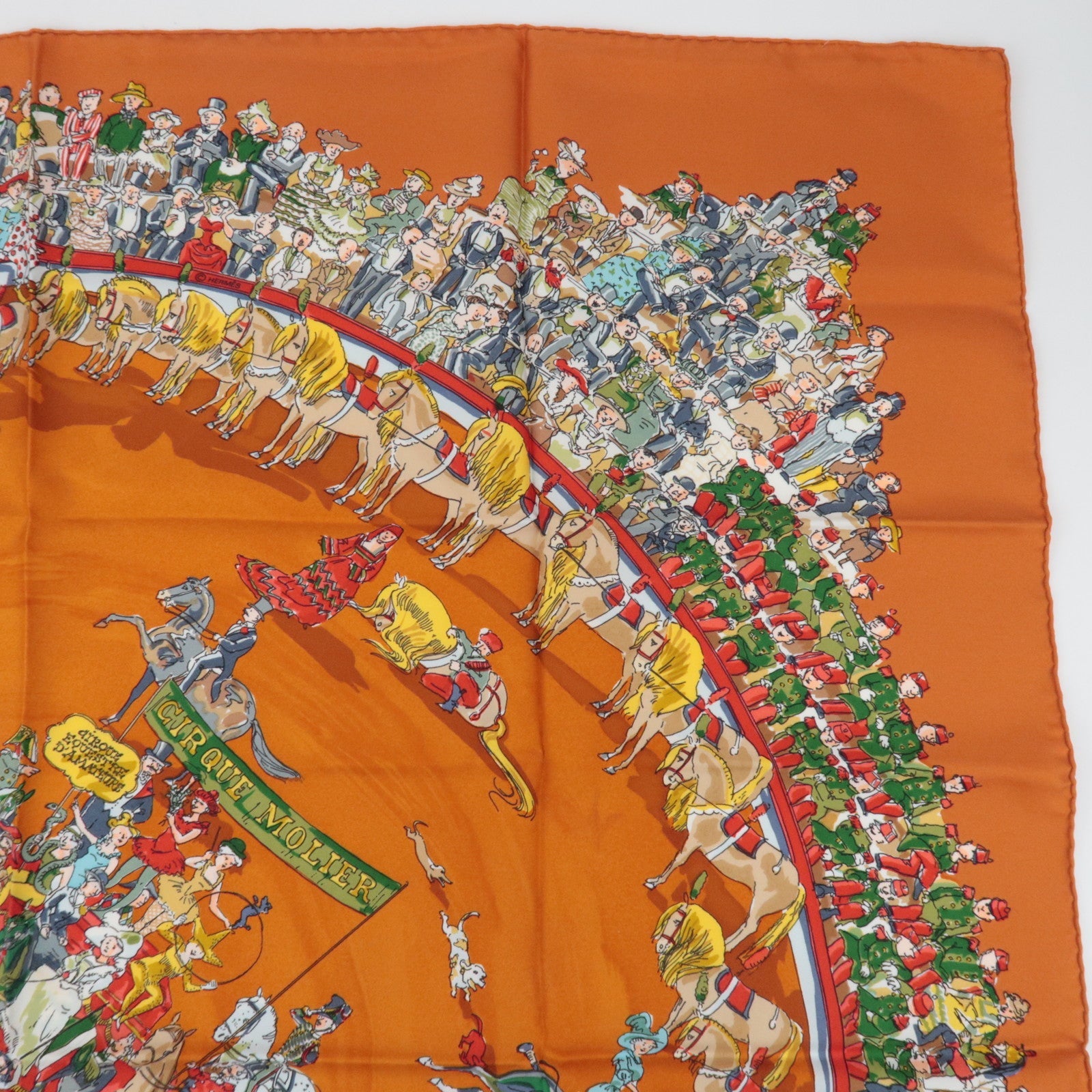 HERMES Carre 90 Scarf CIRQUE MOLIER 100% Silk Brown