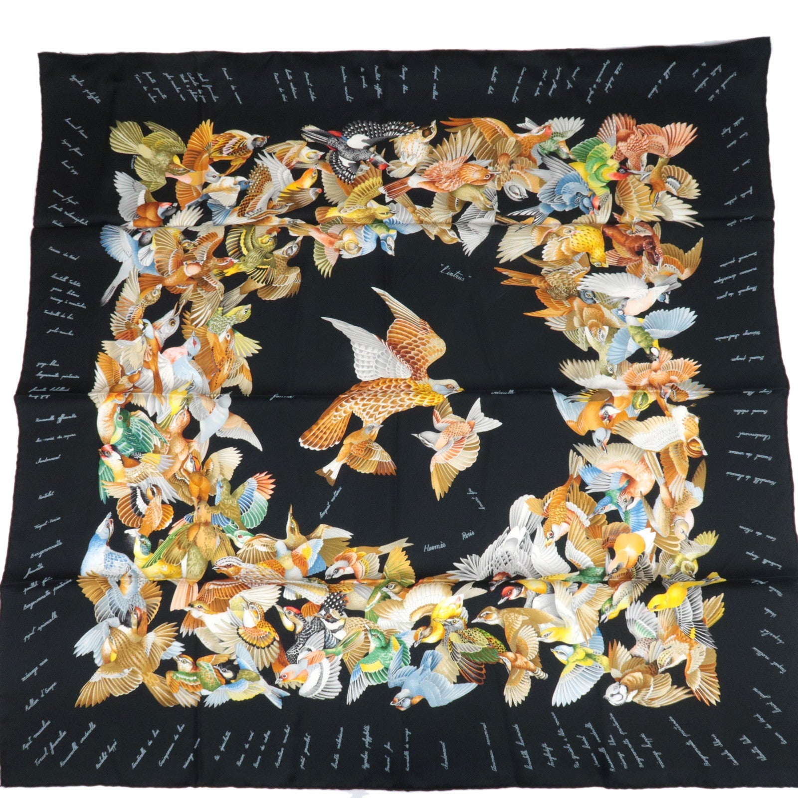 HERMES Carre 90 Scarf L'intrus 100% Silk Black83792