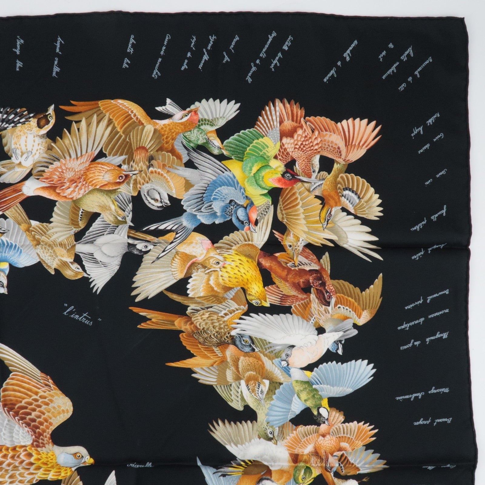 HERMES Carre 90 Scarf L'intrus 100% Silk Black