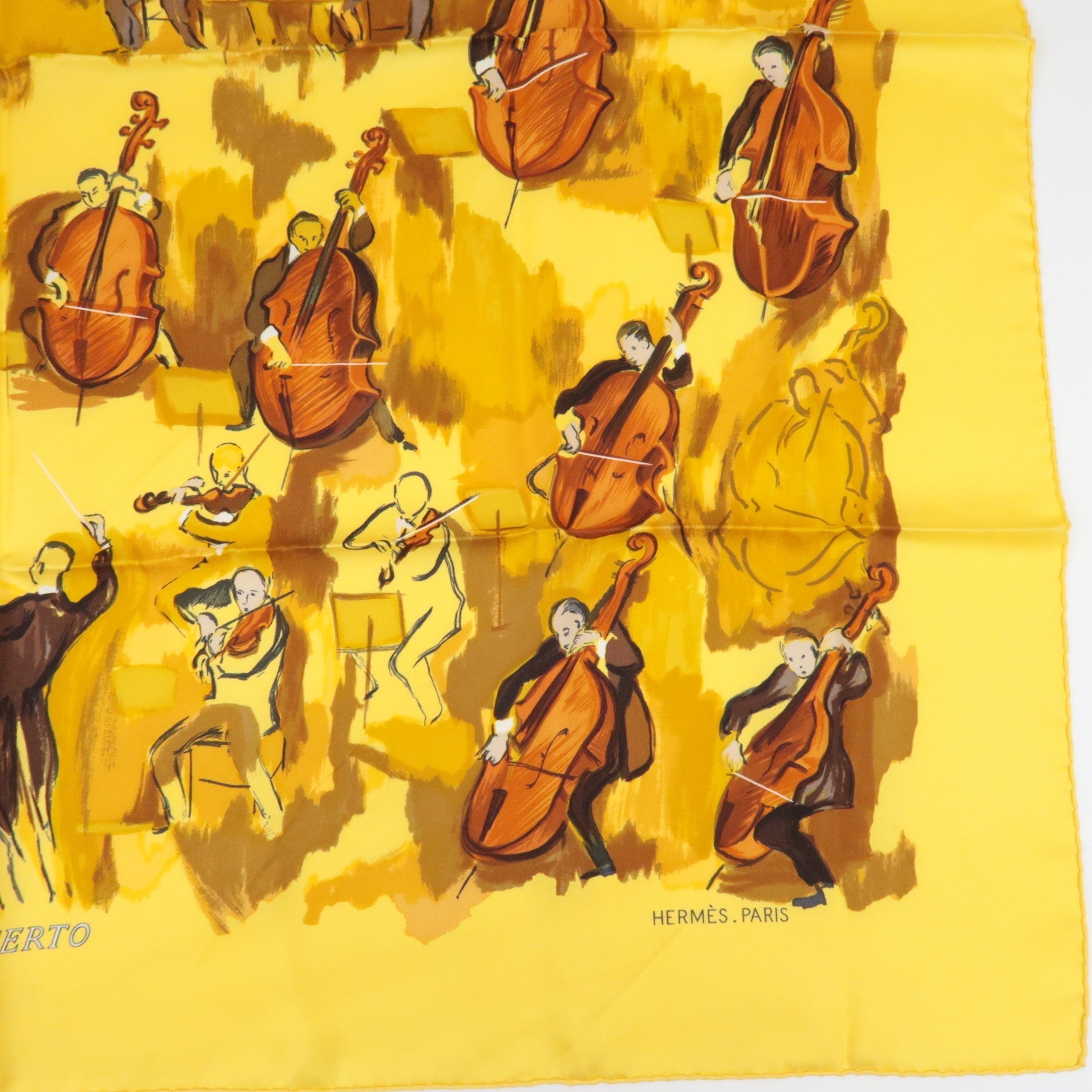 HERMES Carre 90 Scarf CONCERTO 100% Silk Yellow