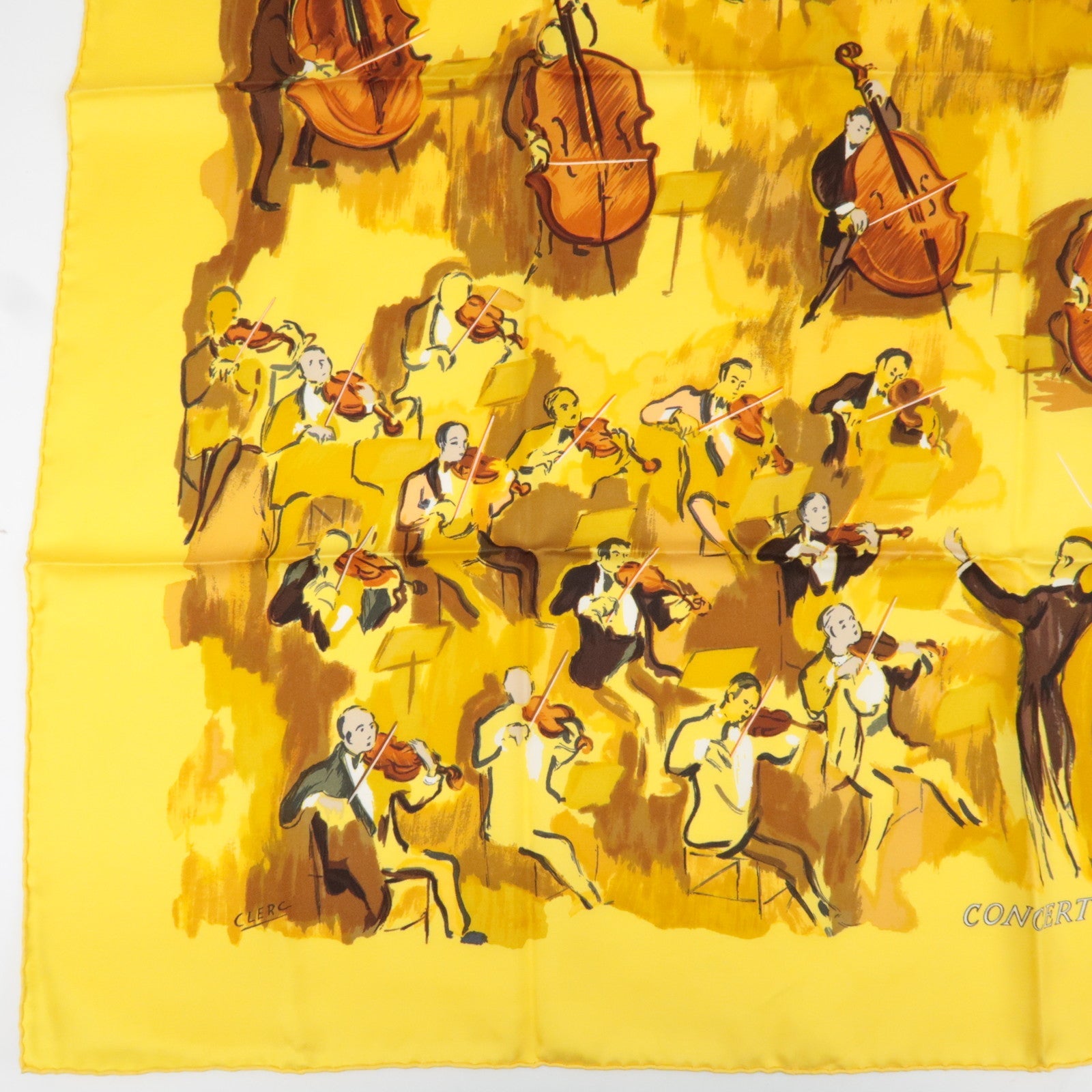 HERMES Carre 90 Scarf CONCERTO 100% Silk Yellow