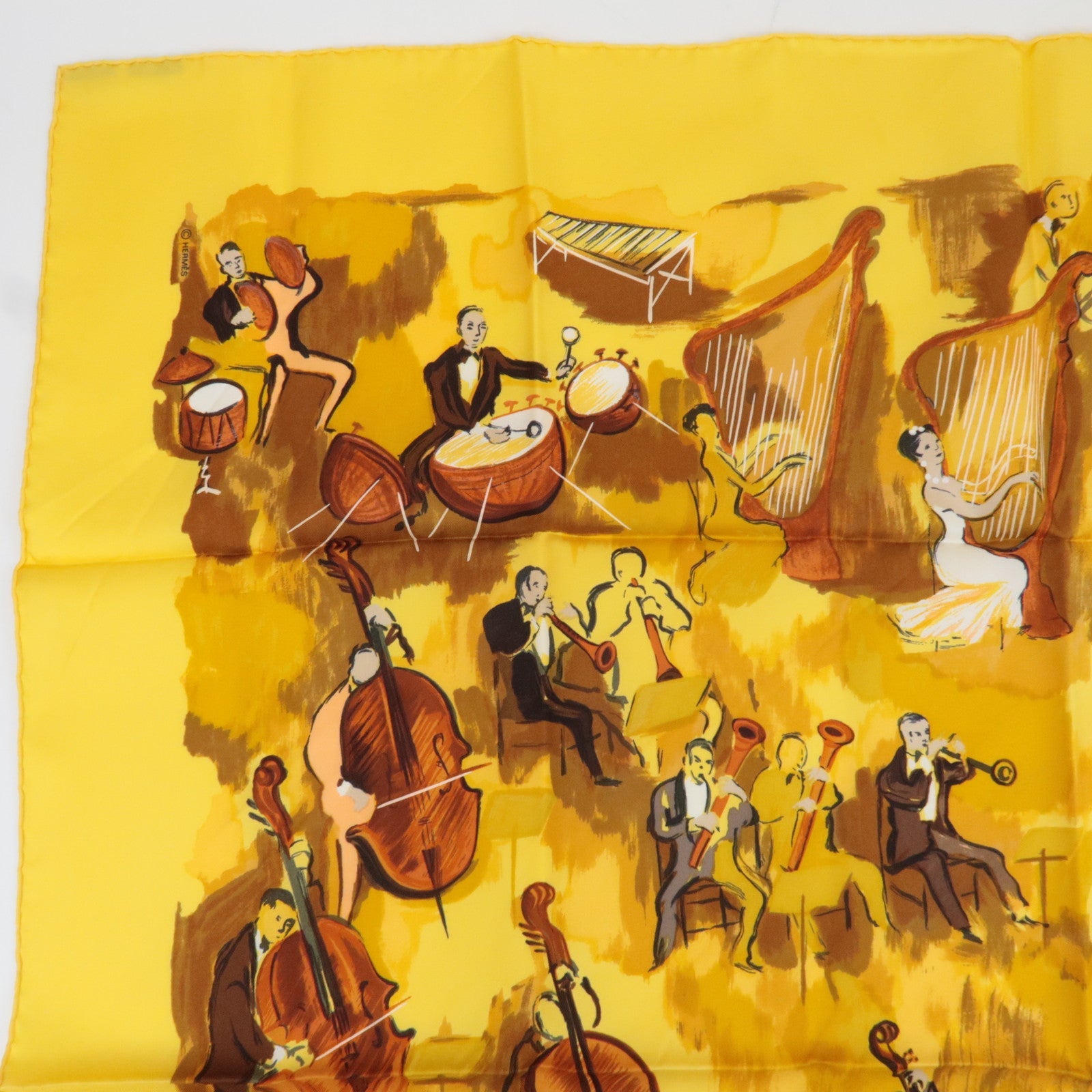 HERMES Carre 90 Scarf CONCERTO 100% Silk Yellow