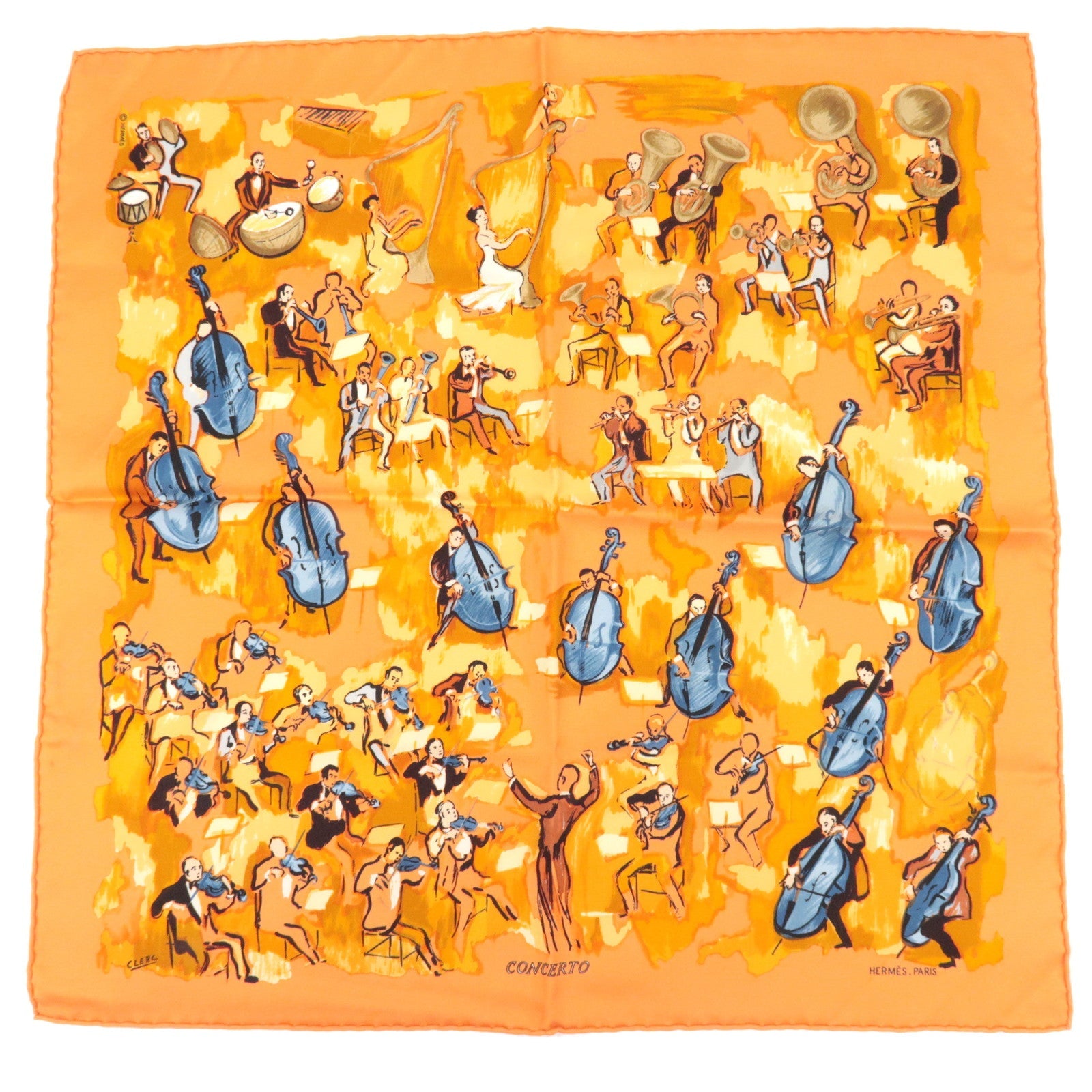 HERMES Petit Carre Carre 40 Scarf CONCERTO 100% Silk Orange83859