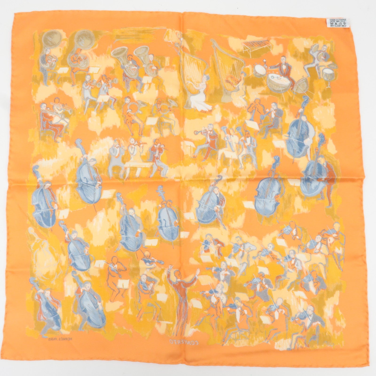 HERMES Petit Carre Carre 40 Scarf CONCERTO 100% Silk Orange