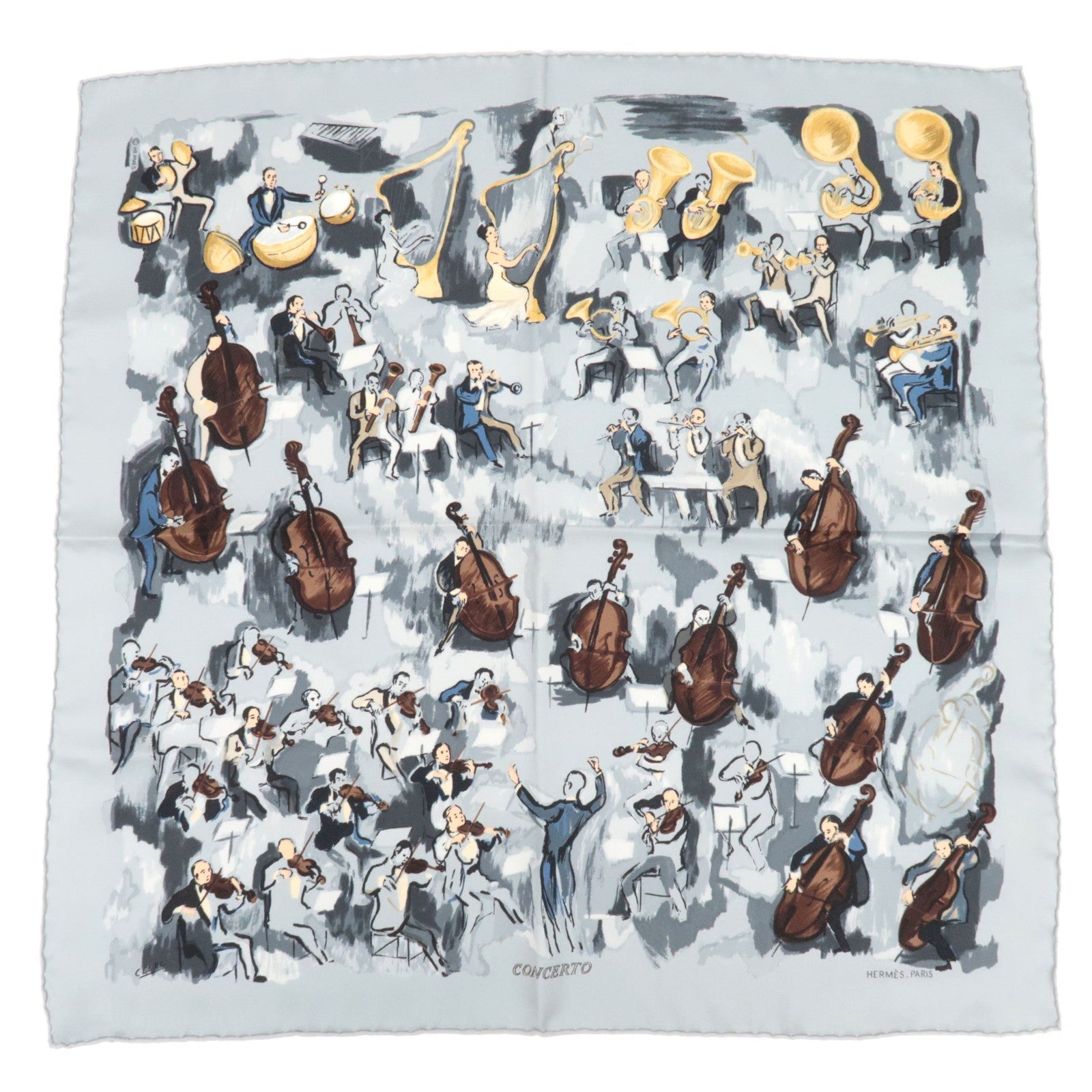HERMES Petit Carre Carre 40 Scarf CONCERTO 100% Silk Gray83862