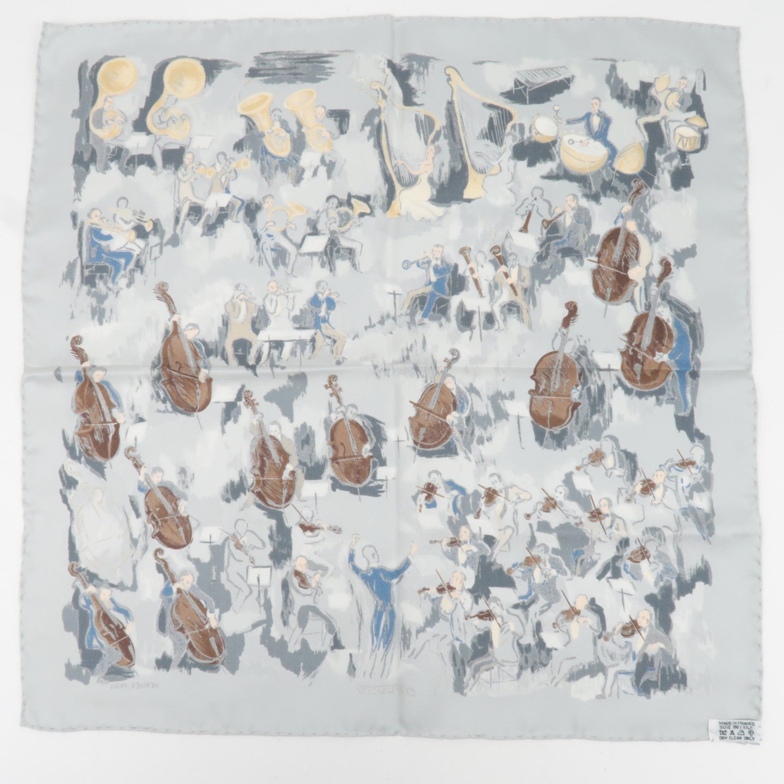 HERMES Petit Carre Carre 40 Scarf CONCERTO 100% Silk Gray