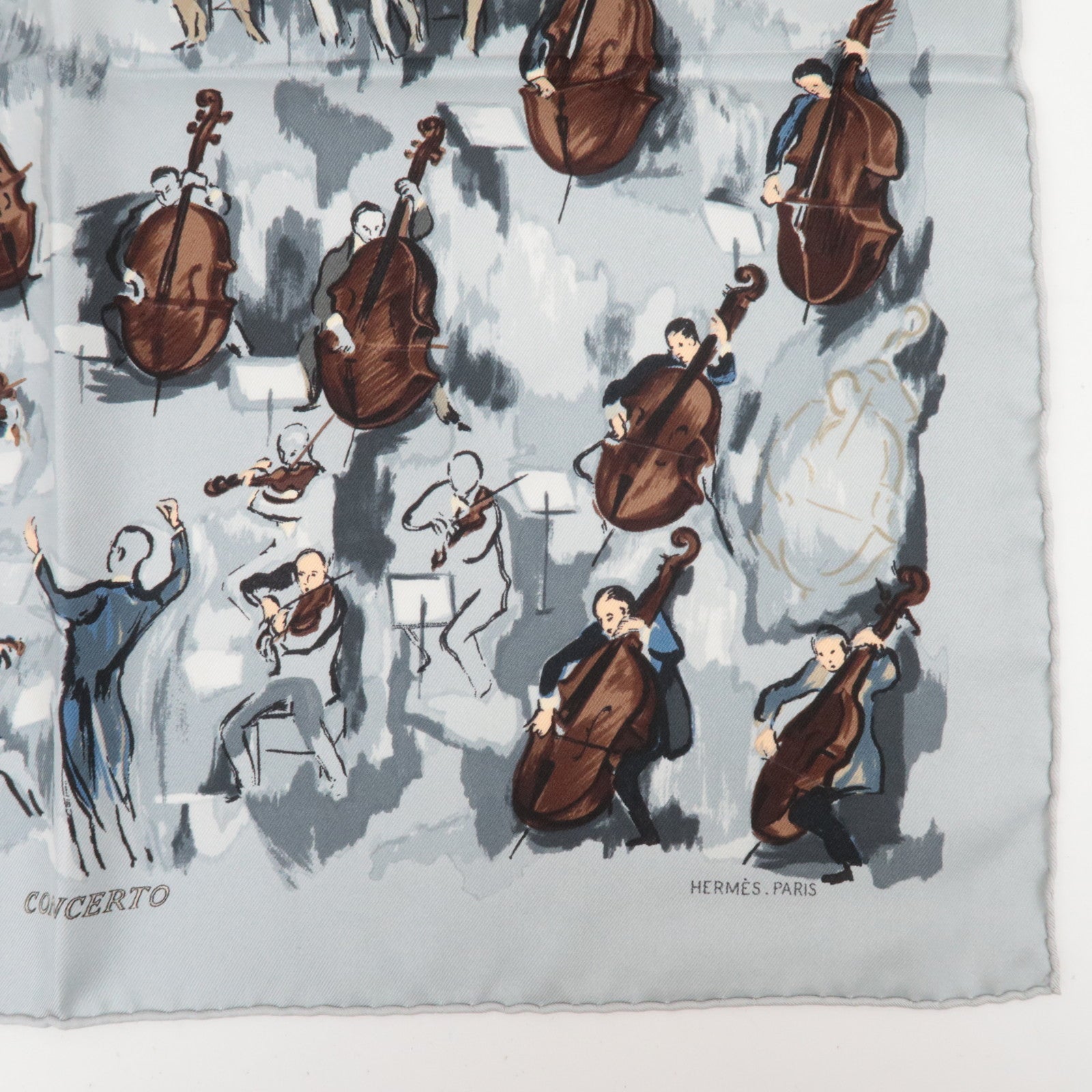 HERMES Petit Carre Carre 40 Scarf CONCERTO 100% Silk Gray