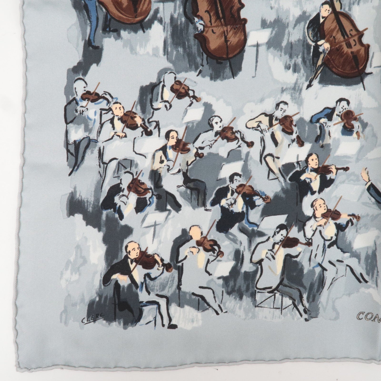 HERMES Petit Carre Carre 40 Scarf CONCERTO 100% Silk Gray