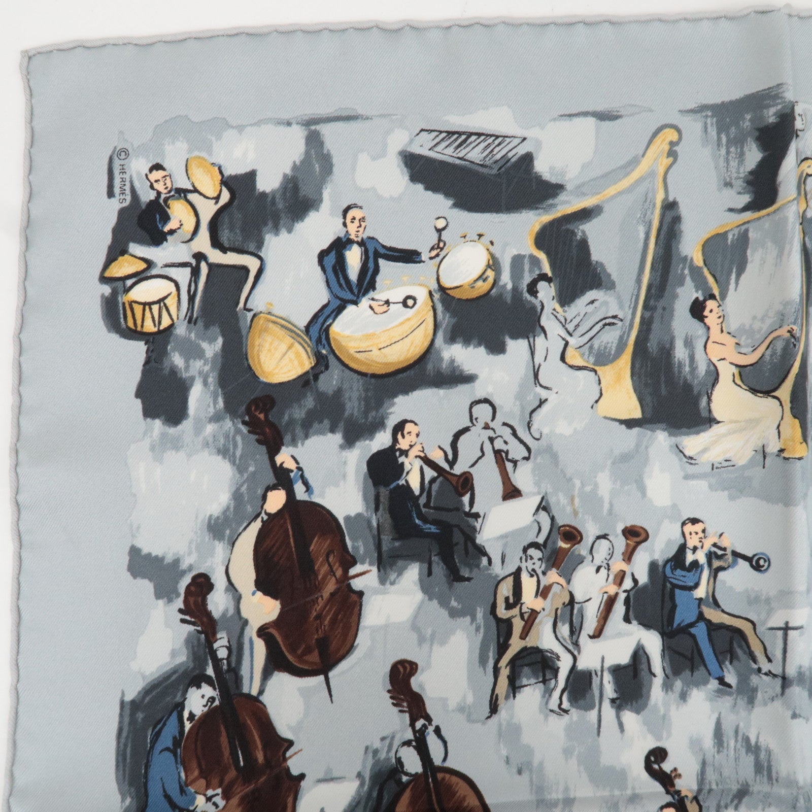 HERMES Petit Carre Carre 40 Scarf CONCERTO 100% Silk Gray