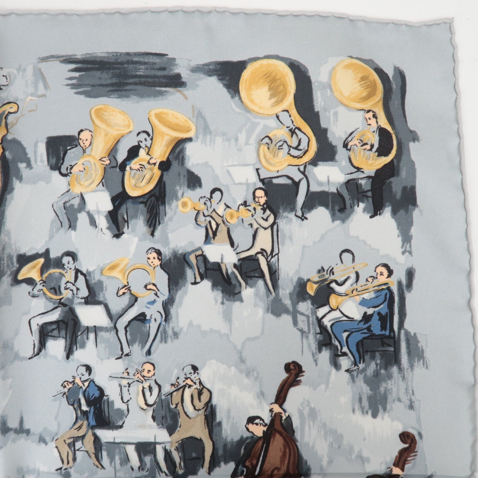 HERMES Petit Carre Carre 40 Scarf CONCERTO 100% Silk Gray