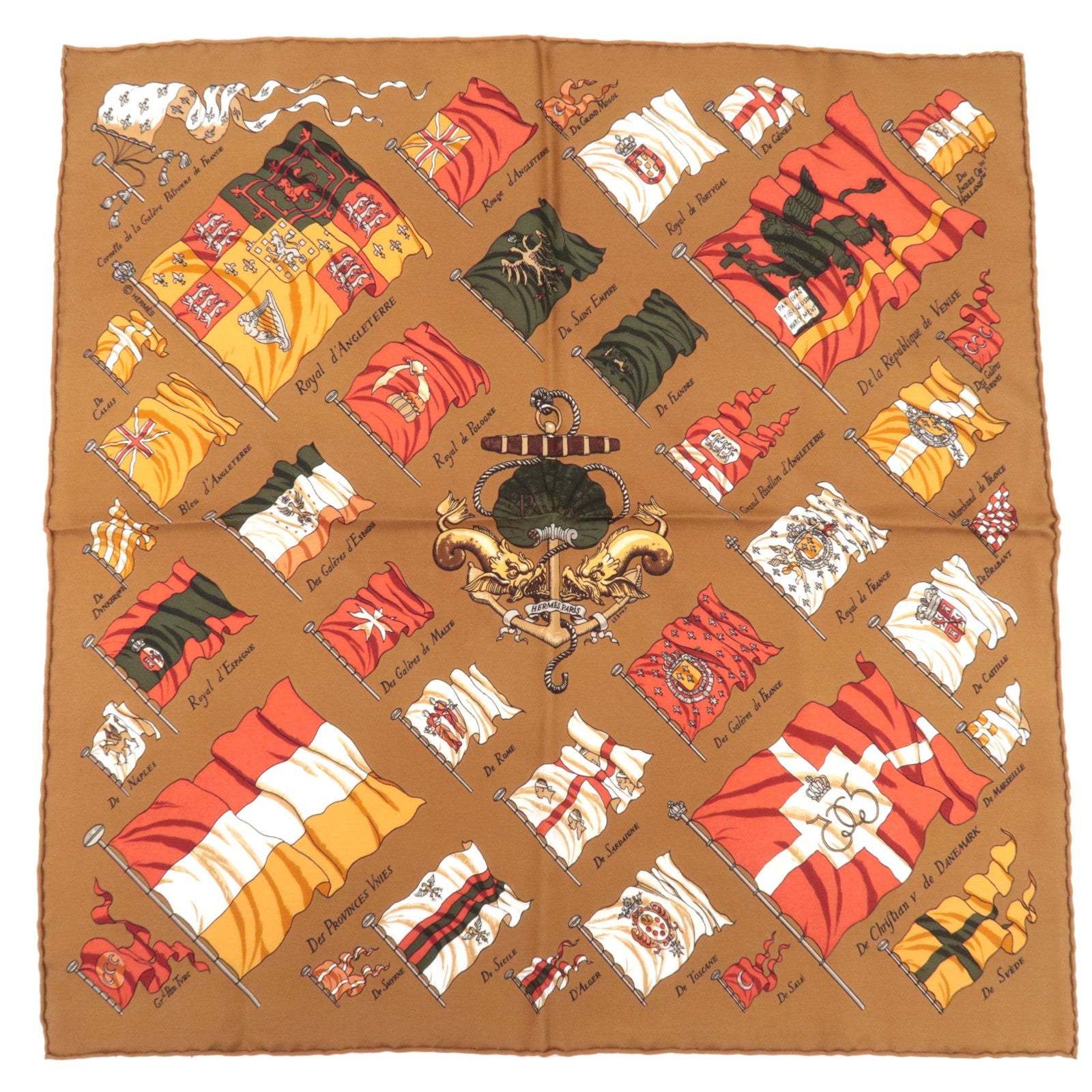 HERMES Petit Carre Carre 40 Scarf PAVOIS 100% Silk Brown83863