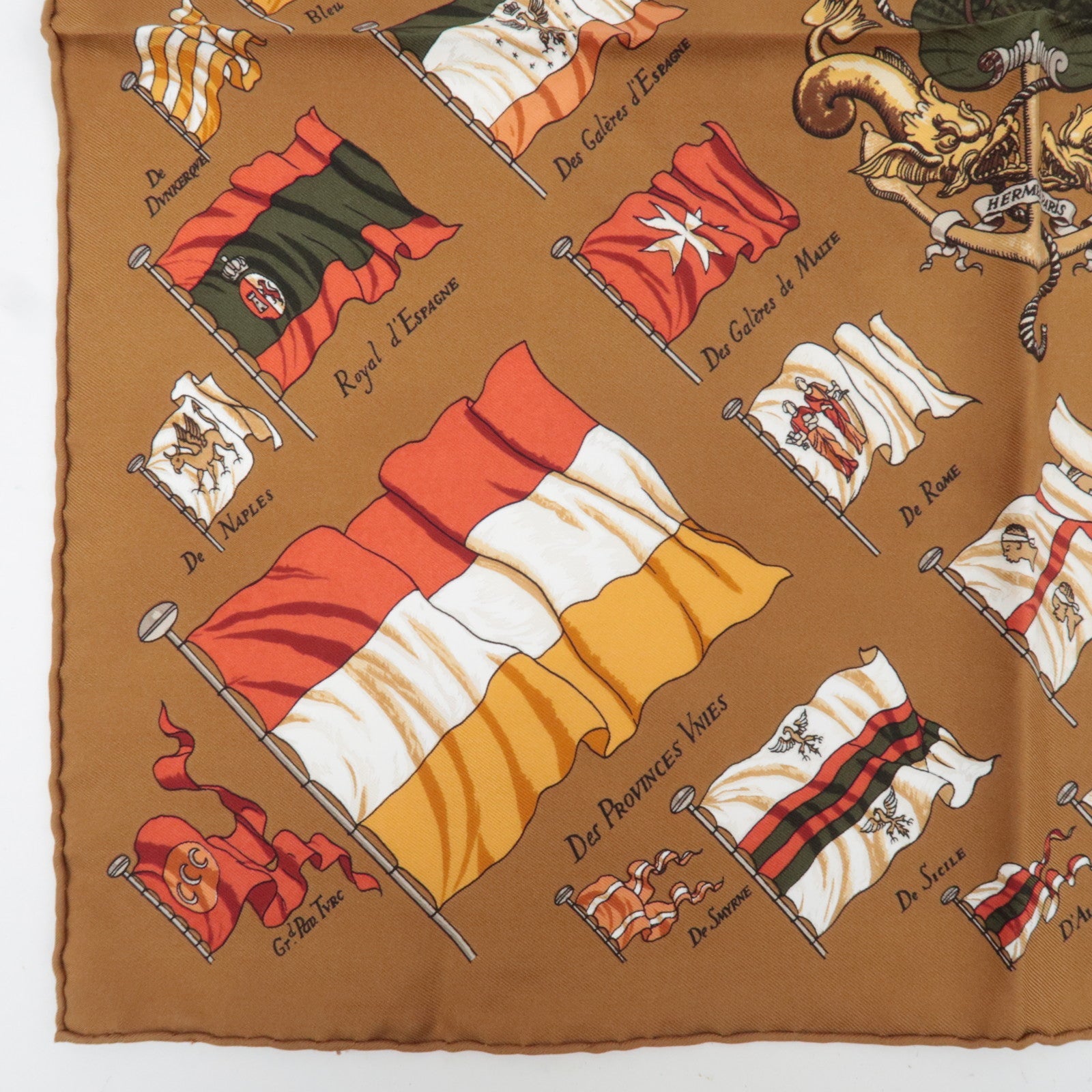 HERMES Petit Carre Carre 40 Scarf PAVOIS 100% Silk Brown