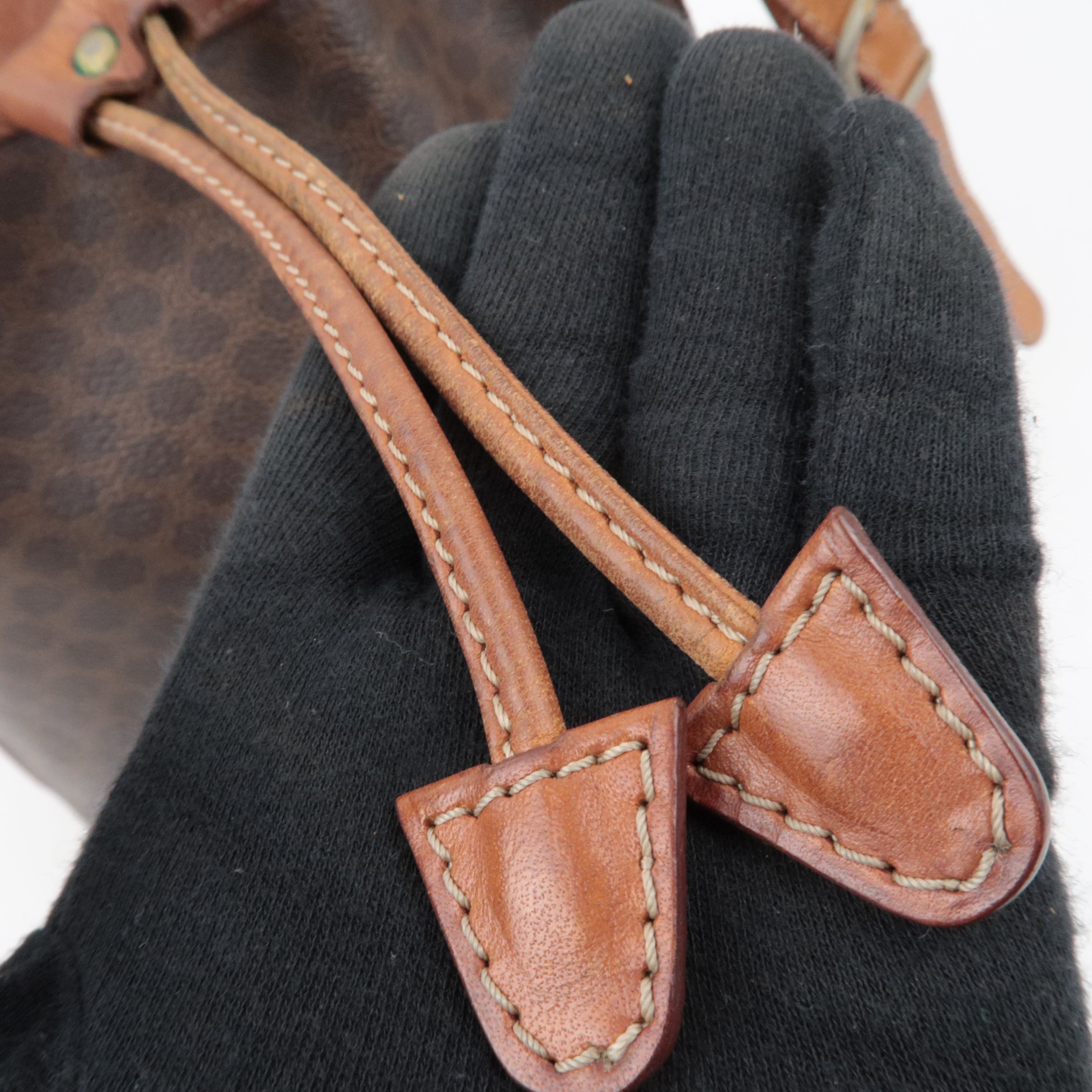 CELINE Macadam Drawstring Leather Shoulder Bag PVC Brown