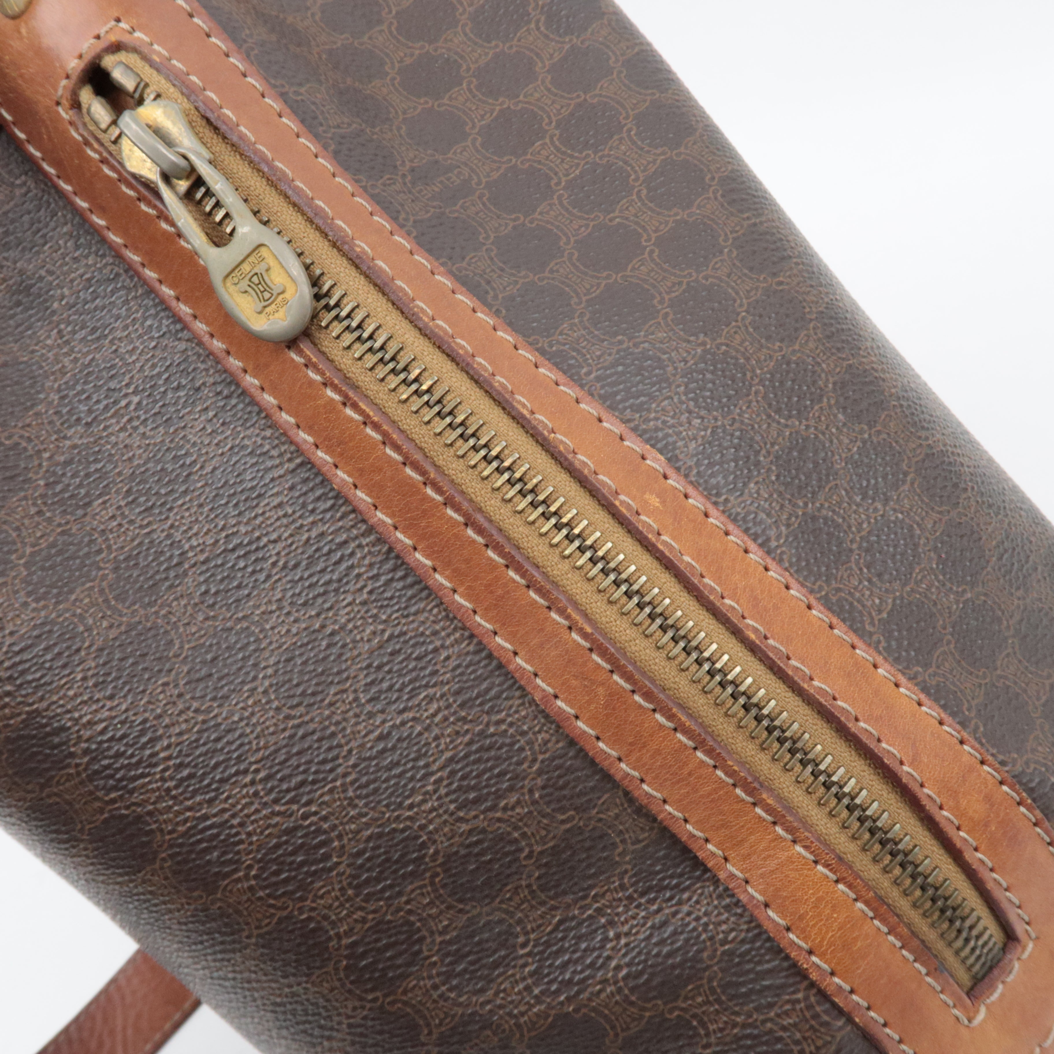 CELINE Macadam Drawstring Leather Shoulder Bag PVC Brown