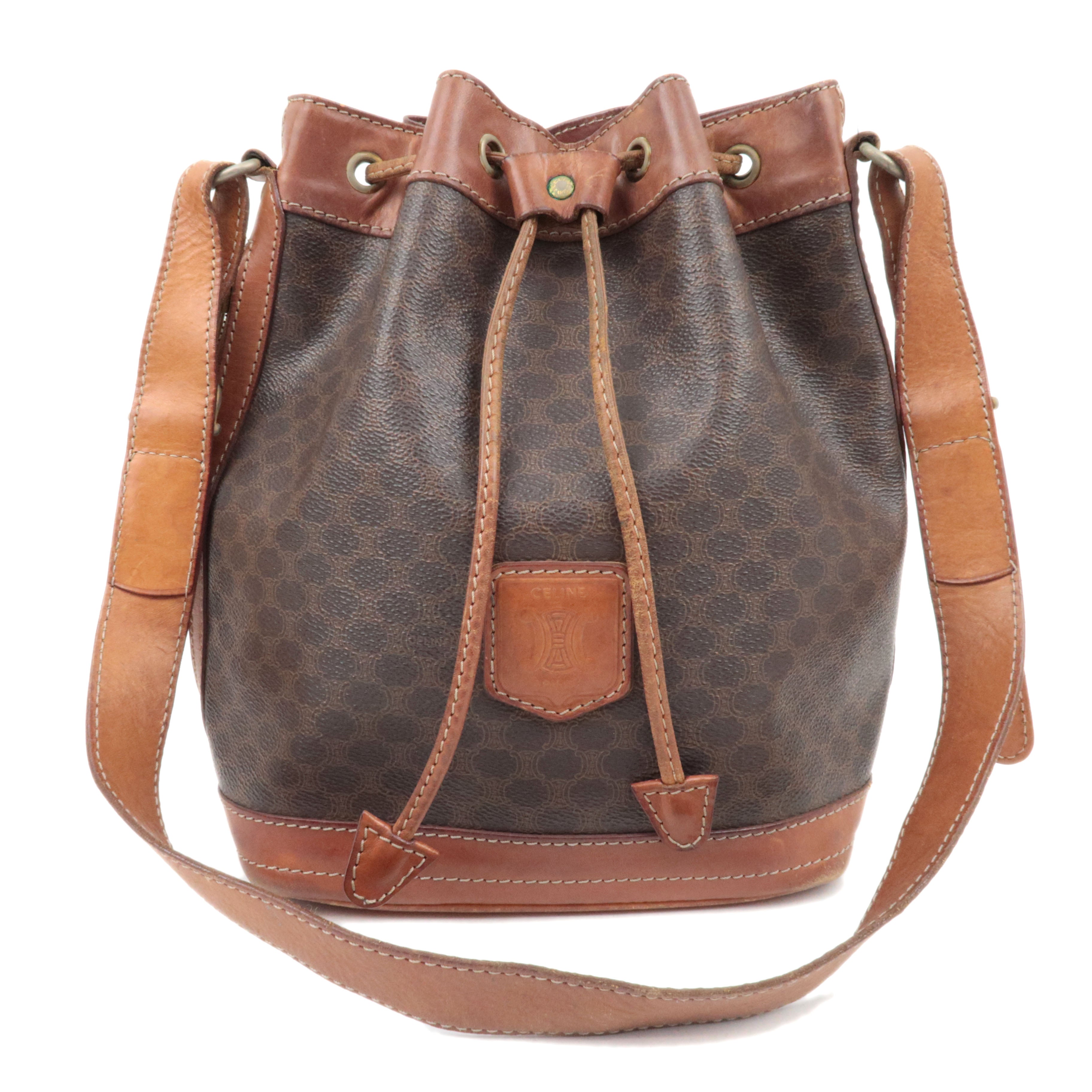 CELINE Macadam Drawstring Leather Shoulder Bag PVC Brown83865