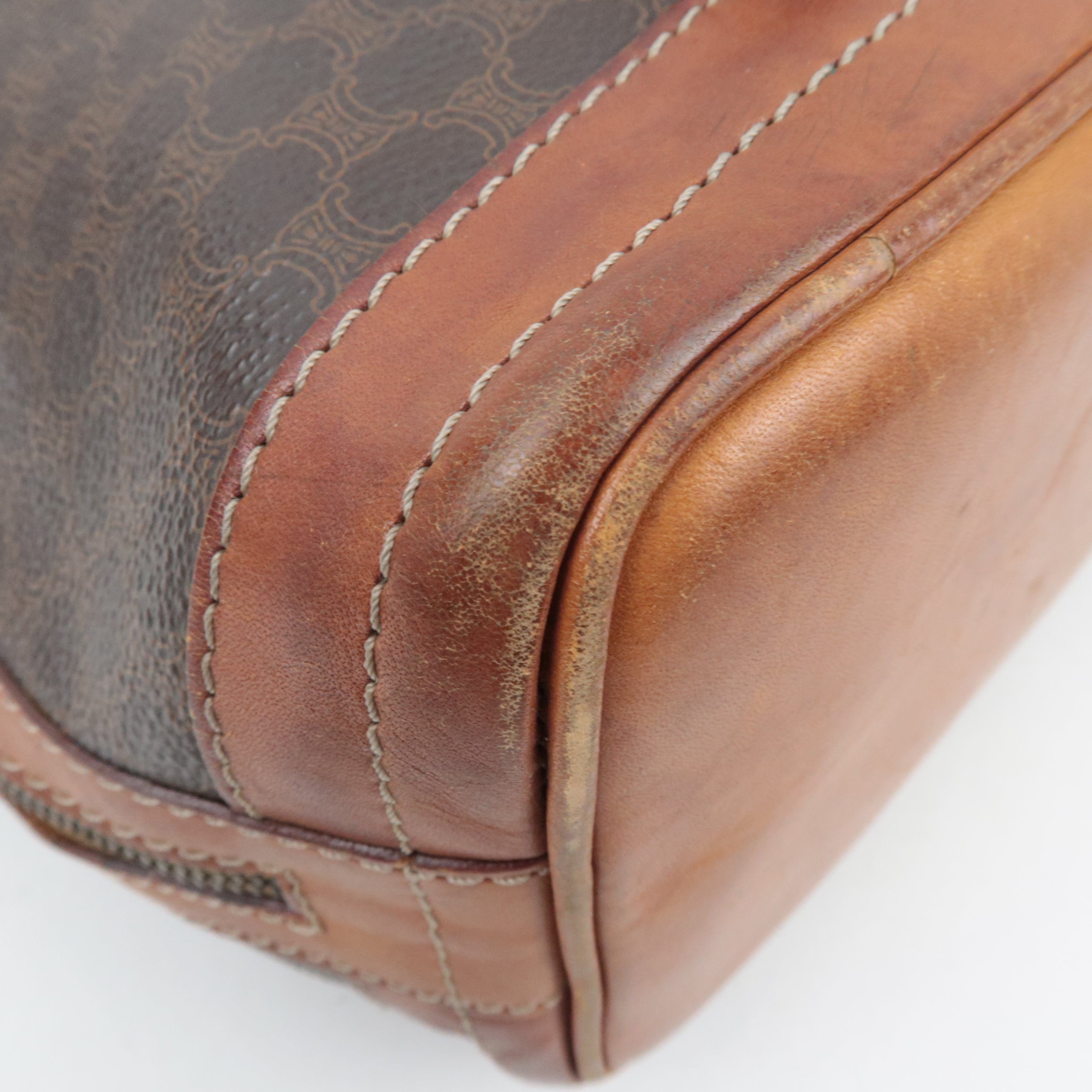 CELINE Macadam Drawstring Leather Shoulder Bag PVC Brown