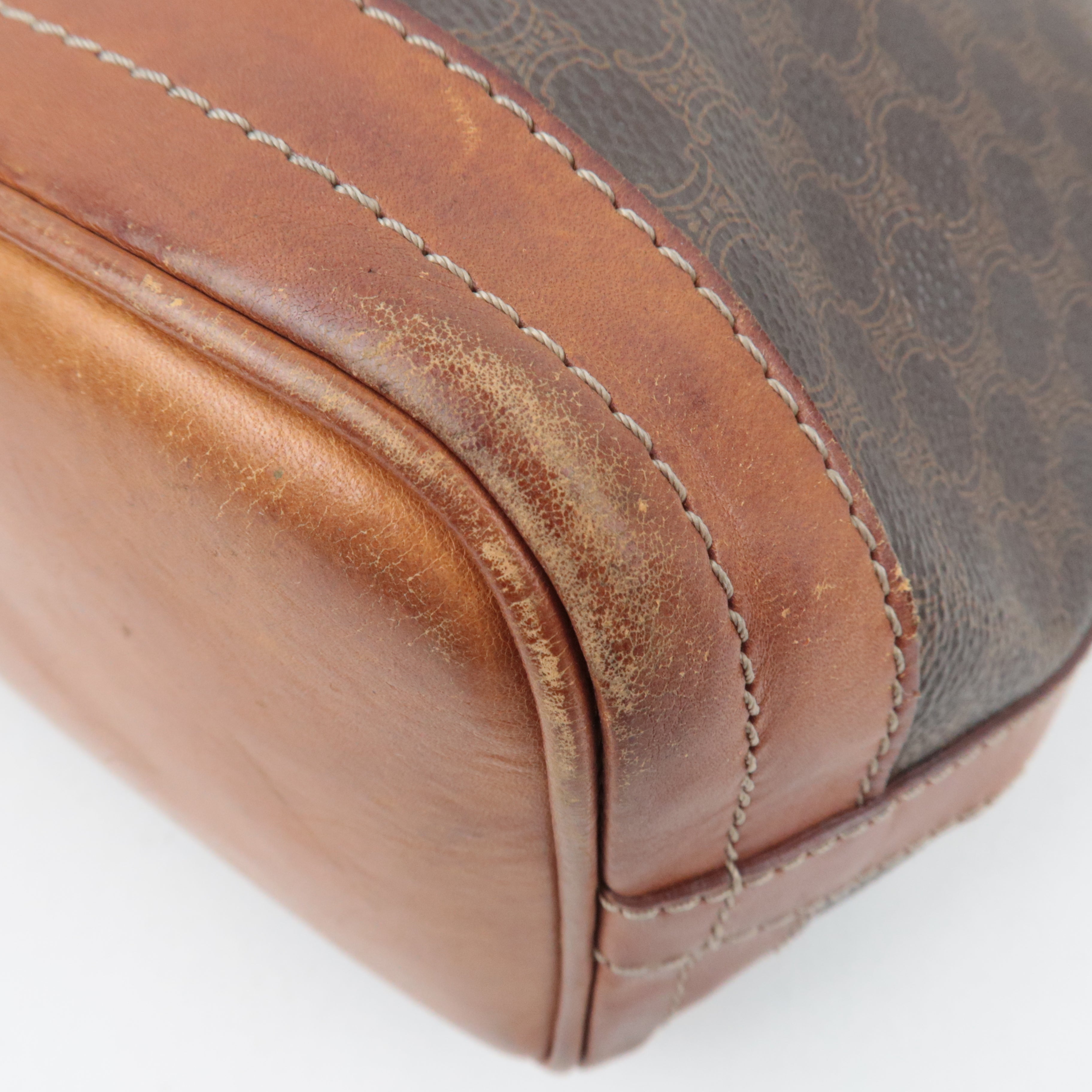 CELINE Macadam Drawstring Leather Shoulder Bag PVC Brown