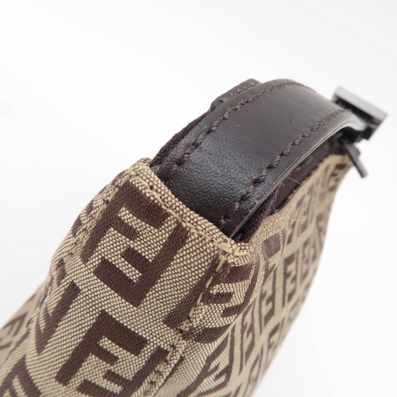 Fendi Zucchino Canvas Leather Mini Handbag Pouch Beige 8N0001