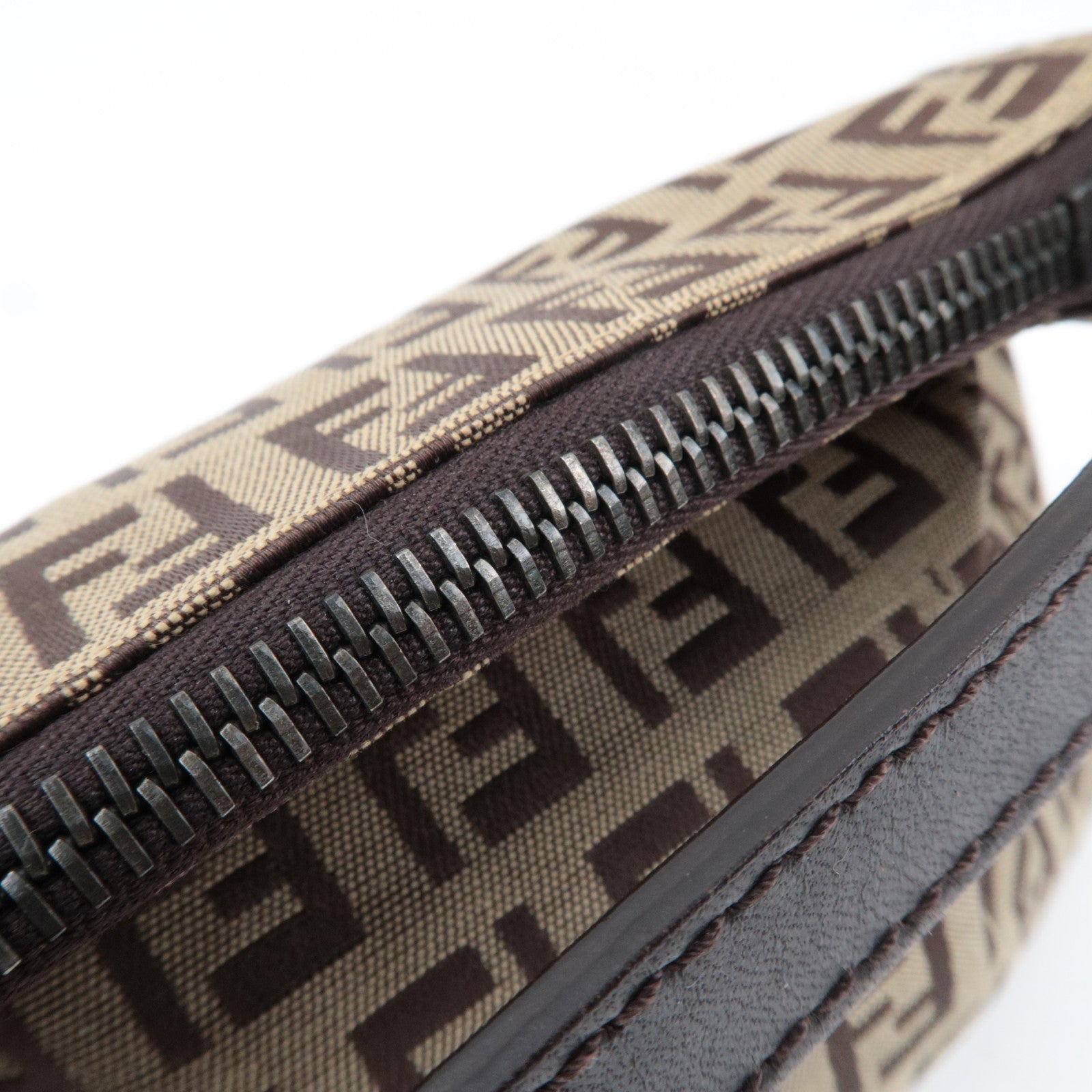 Fendi Zucchino Canvas Leather Mini Handbag Pouch Beige 8N0001