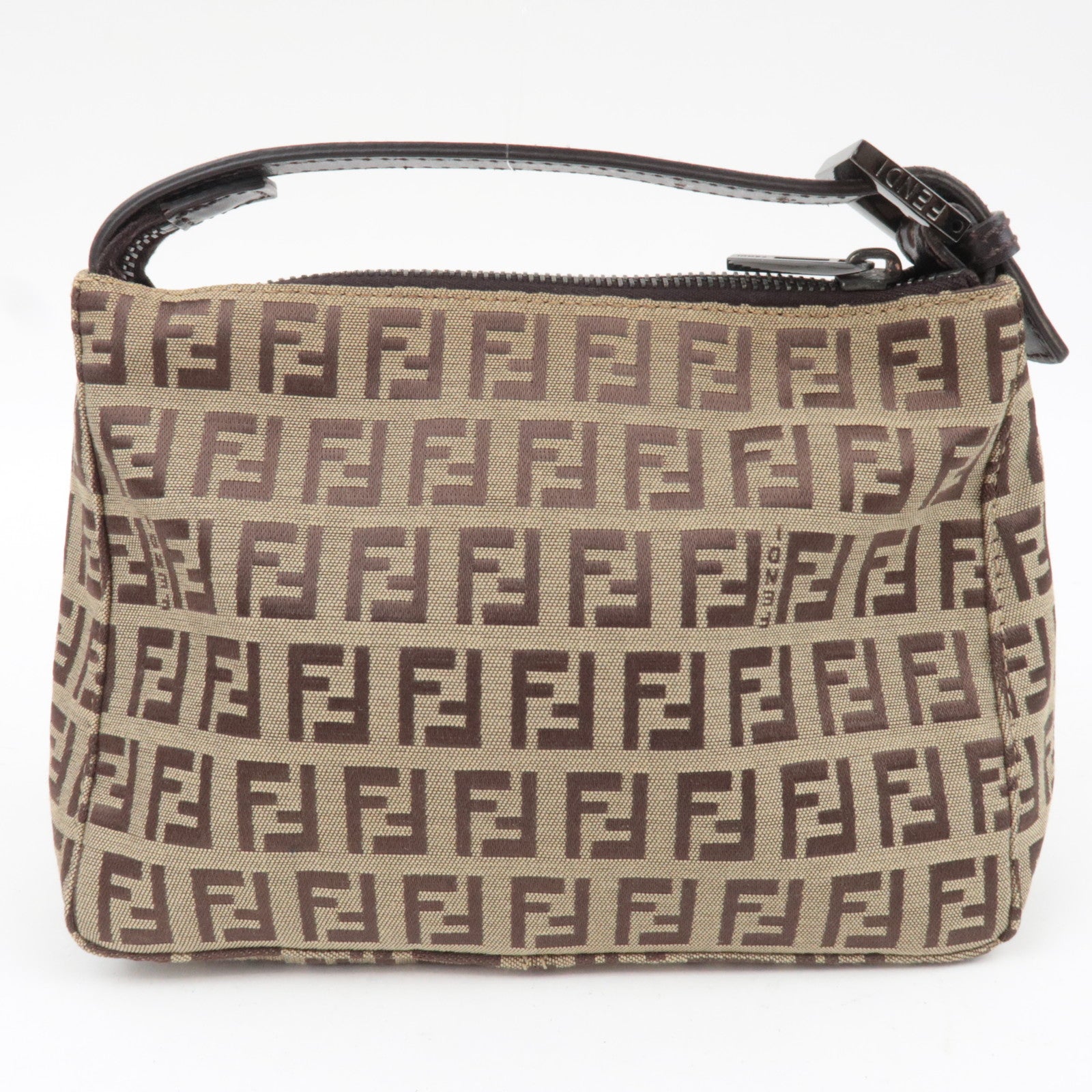 Fendi Zucchino Canvas Leather Mini Handbag Pouch Beige 8N0001