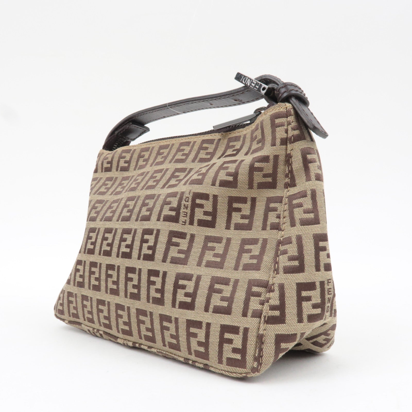 Fendi Zucchino Canvas Leather Mini Handbag Pouch Beige 8N0001