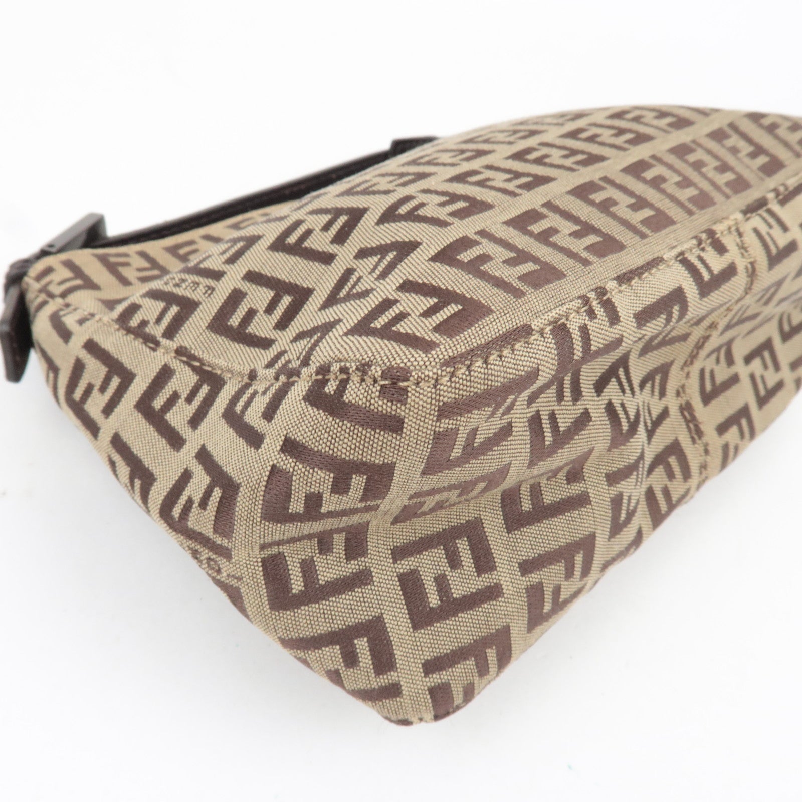 Fendi Zucchino Canvas Leather Mini Handbag Pouch Beige 8N0001