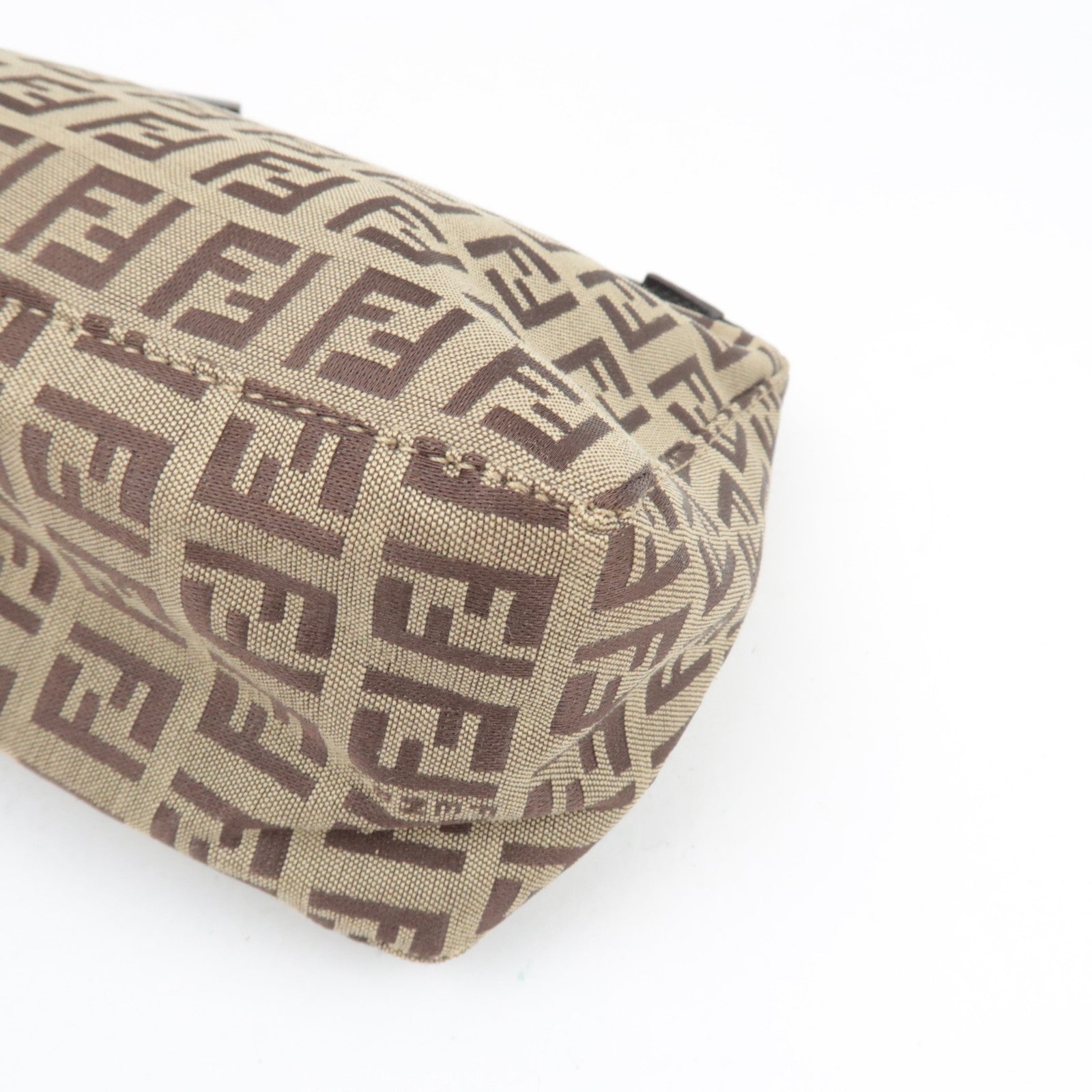 Fendi Zucchino Canvas Leather Mini Handbag Pouch Beige 8N0001