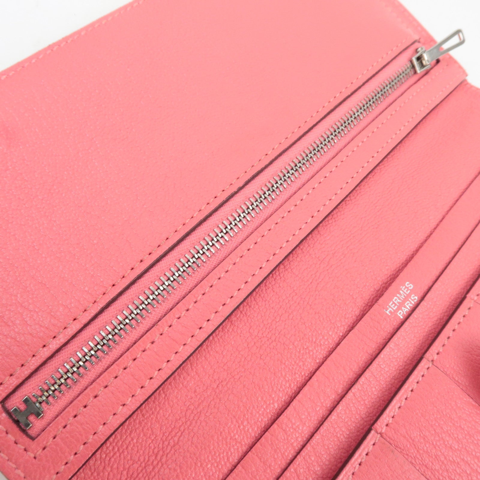 HERMES Bearn Soufflet Chevre Bifold Long Wallet C Stamp (2018) Rose Azalea Silver HDW *Box