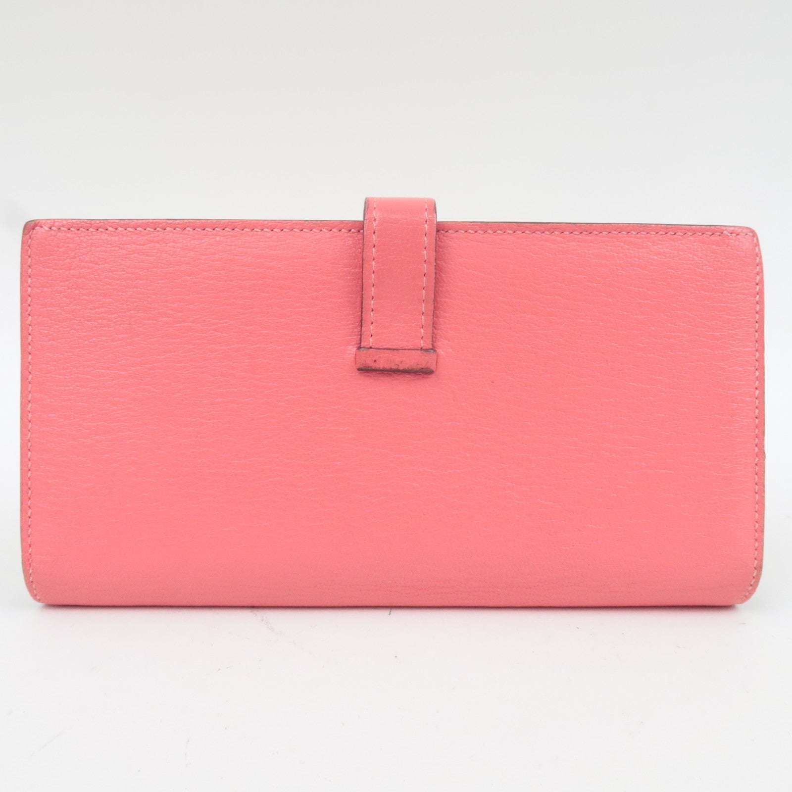 HERMES Bearn Soufflet Chevre Bifold Long Wallet C Stamp (2018) Rose Azalea Silver HDW *Box