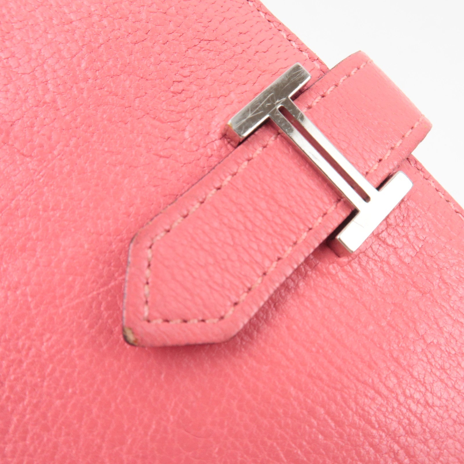 HERMES Bearn Soufflet Chevre Bifold Long Wallet C Stamp (2018) Rose Azalea Silver HDW *Box