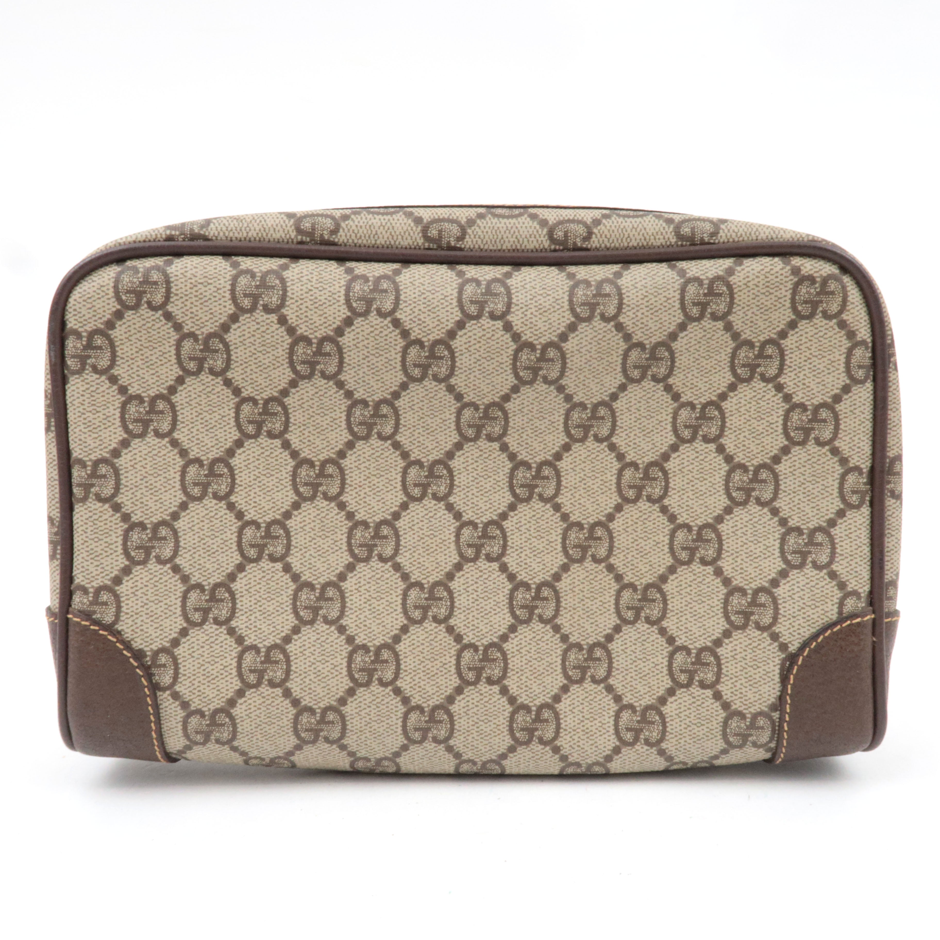 GUCCI GG Plus Leather Clutch Bag Beige Brown 014.89.0194