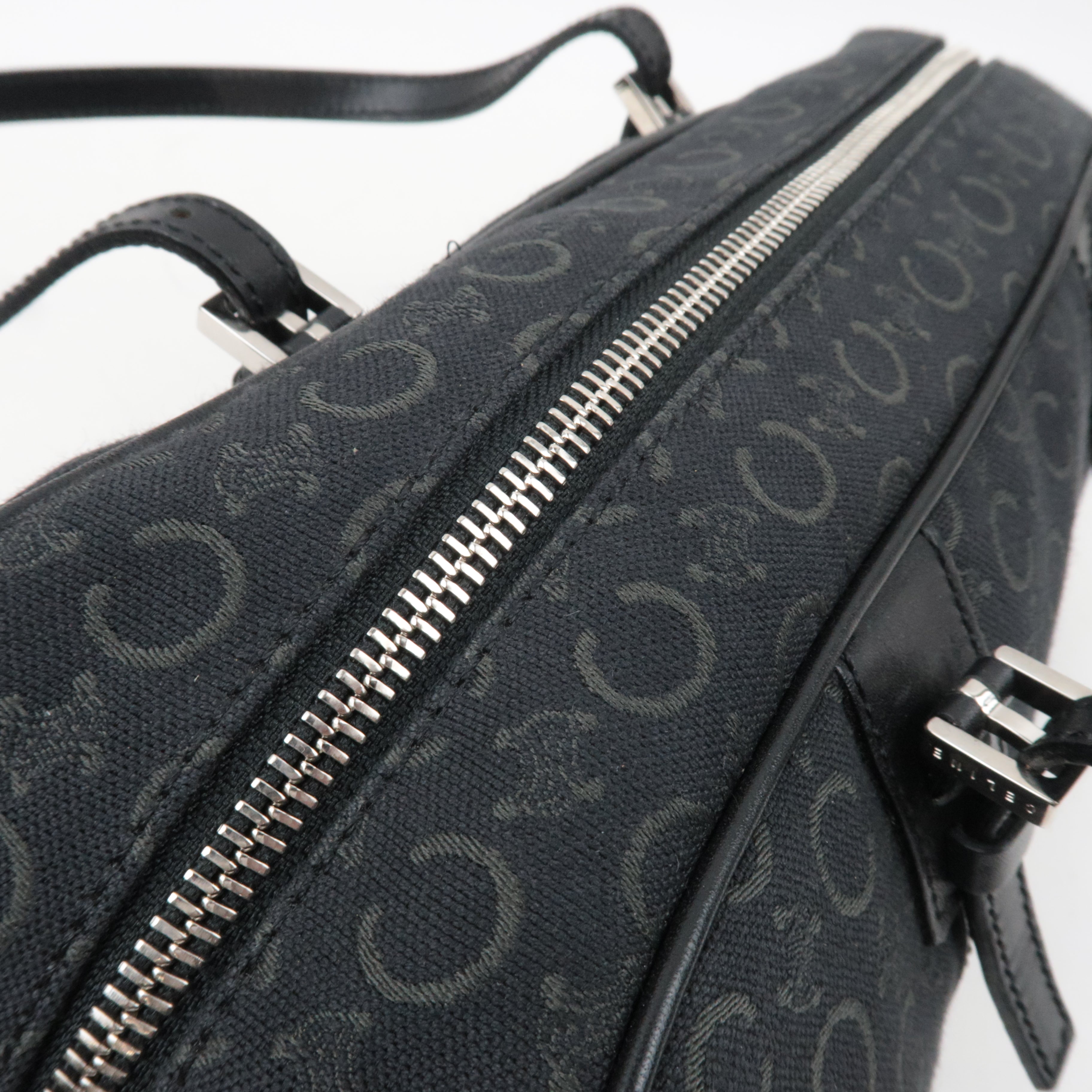 CELINE C Macadam Canvas Leather Mini Boston Bag Black