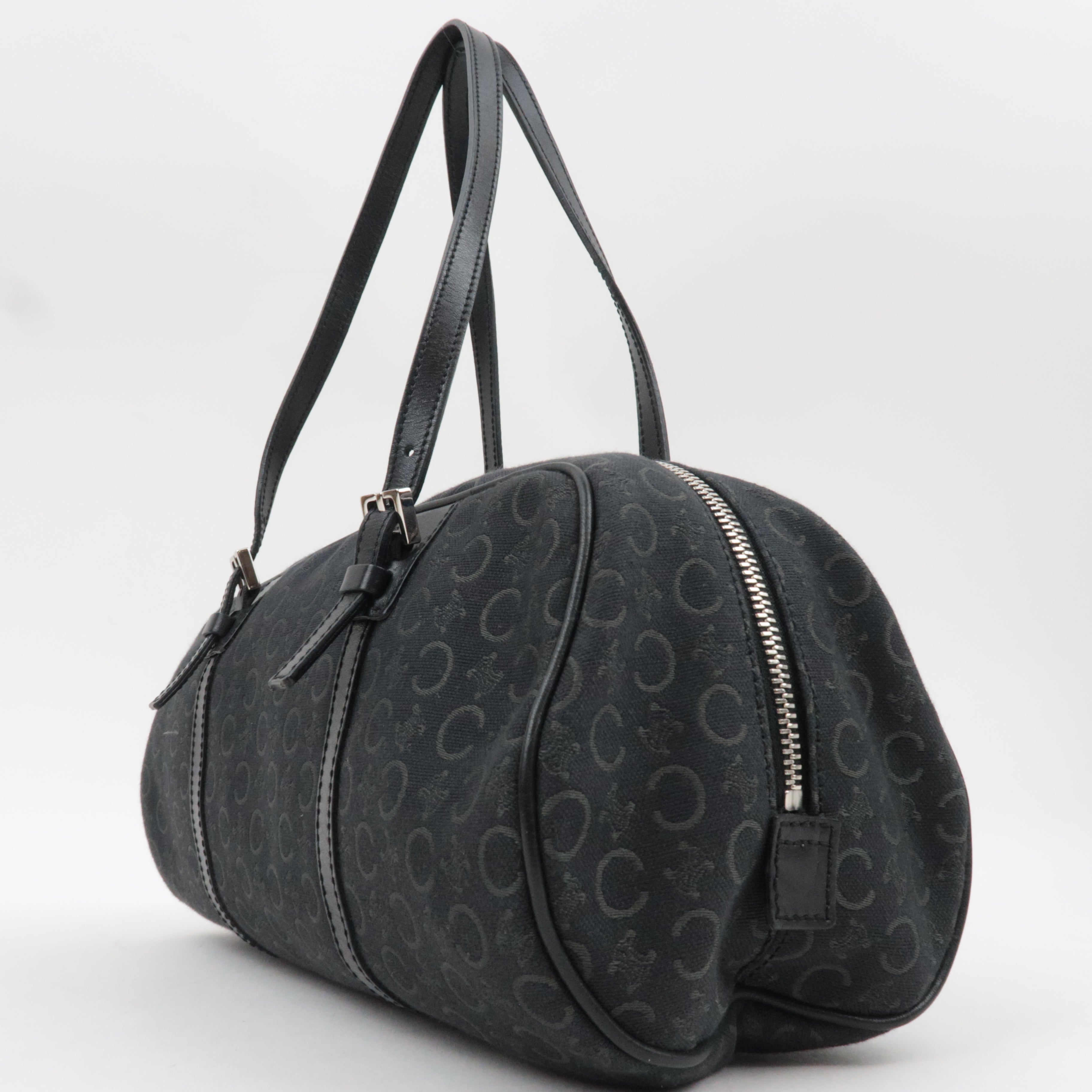 CELINE C Macadam Canvas Leather Mini Boston Bag Black