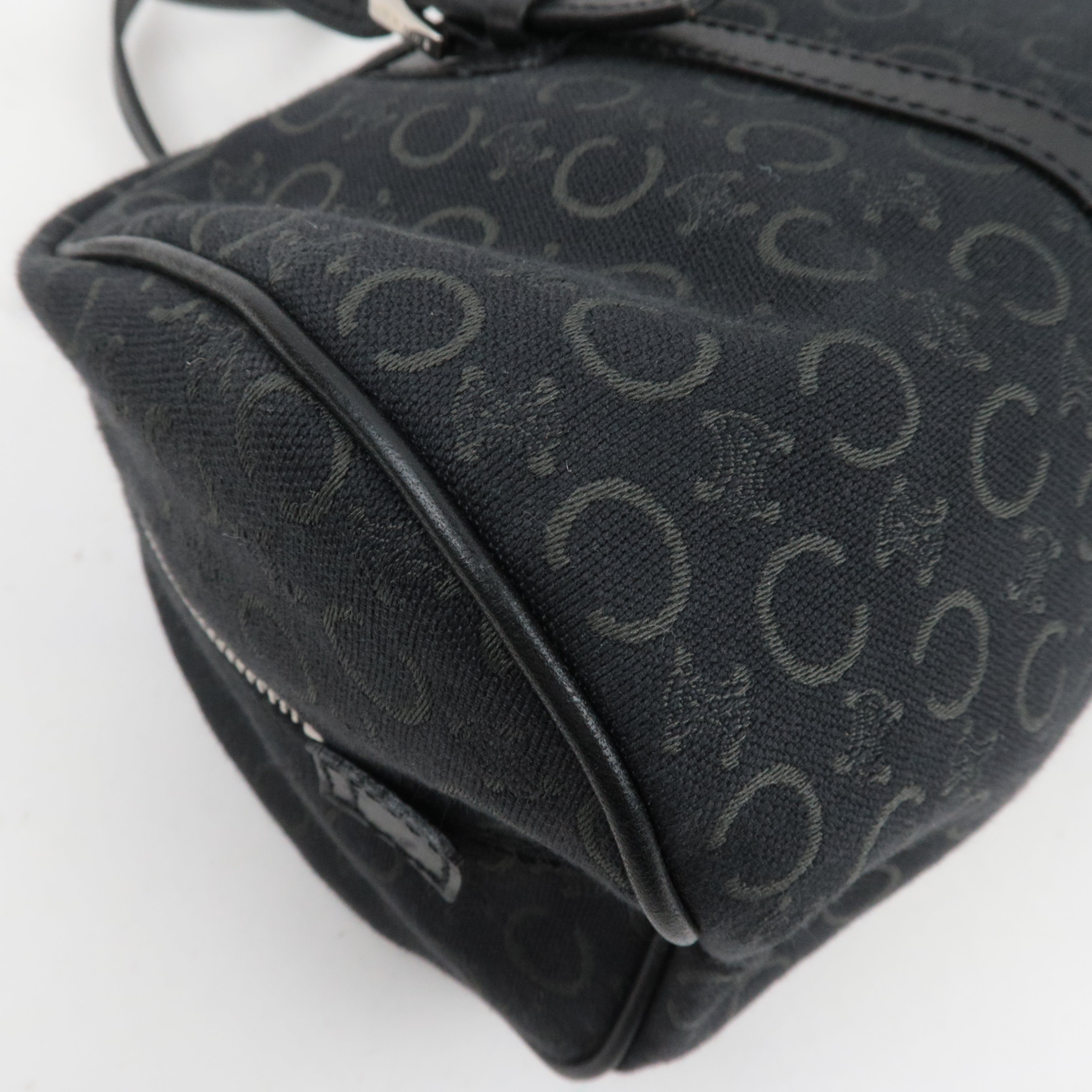 CELINE C Macadam Canvas Leather Mini Boston Bag Black