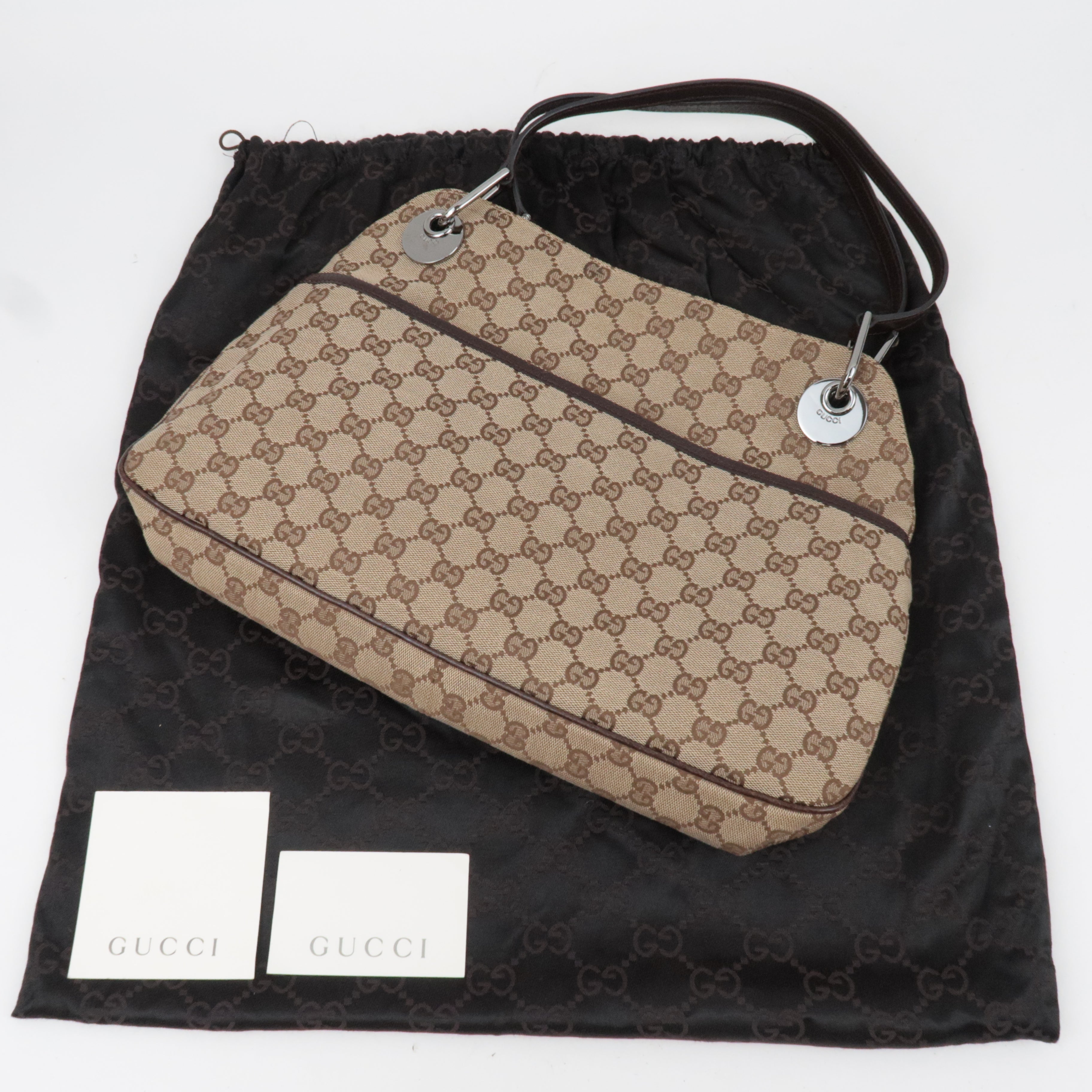 GUCCI GG Canvas Leathe Tote Bag Beige Brown 121023 *Dust bag