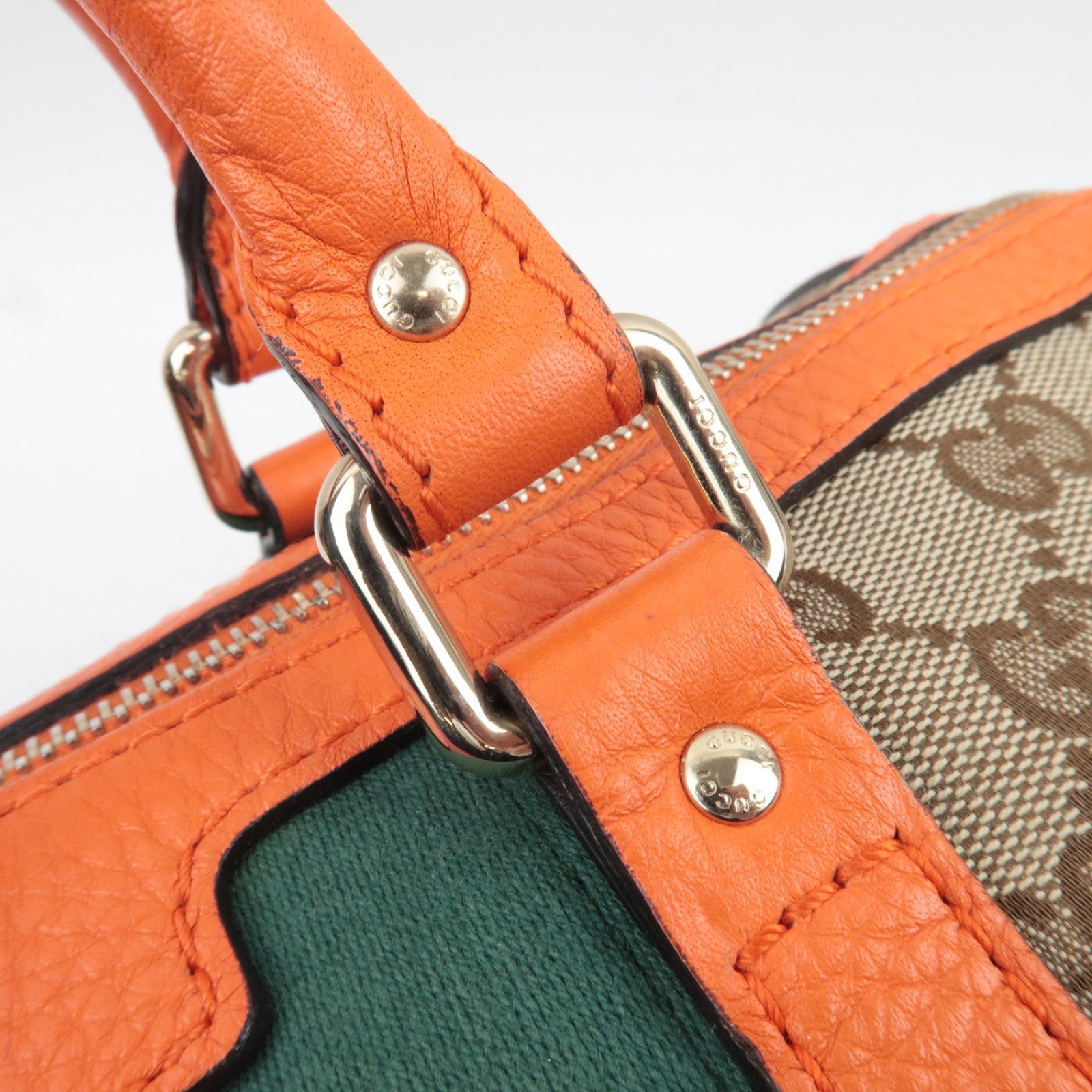 GUCCI Sherry GG Canvas Leather 2Way Boston Bag Beige Orange 247205 *Strap