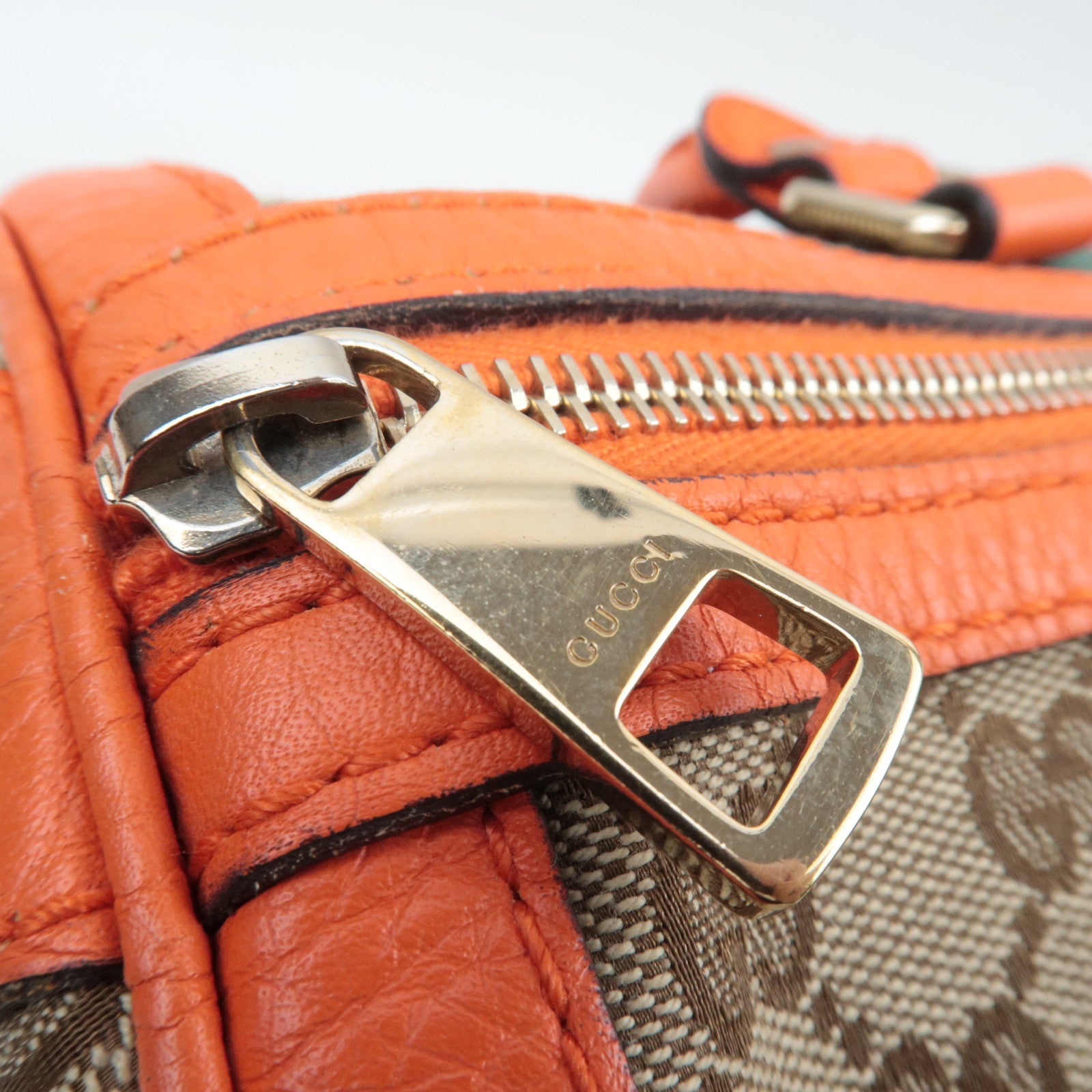 GUCCI Sherry GG Canvas Leather 2Way Boston Bag Beige Orange 247205 *Strap